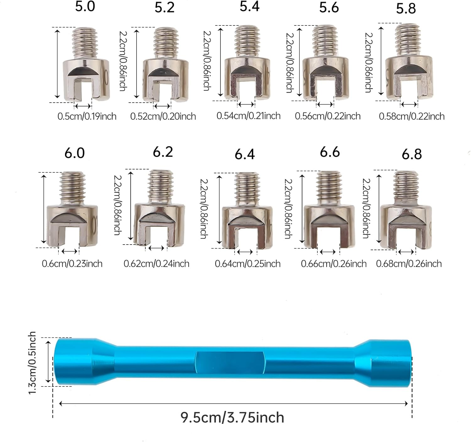 Windance Spoke Spanner Kit, 5.0-6.8Mm Steel Spoke Nipples CNC Aluminum Spoke Wrench Set for Most Motorbike Dirt Bike Scooter, (Blue) image number 4