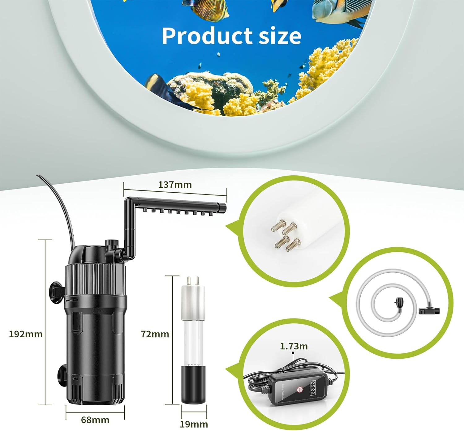 Forever Speed 5-In-1 Internal Fish Tank Filter with UV 3 Watt, Aquarium Filter Pump Adjustable Flow Rate 500L/H for 40-120L Aquariums image number 6