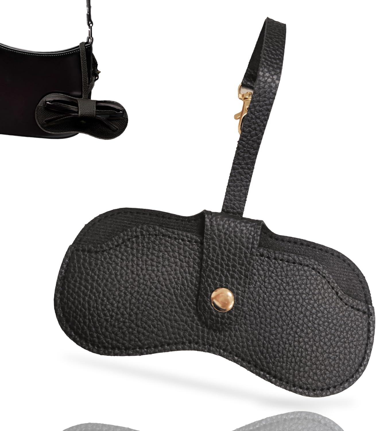 TORMEN Portable Soft Leather Sunglasses Case,Glasses Case Holder Portable with Keychain Hook,Lightweight,Slim, Metal Snap Closure, Versatile Eyeglass Pouch for Types of Glasses