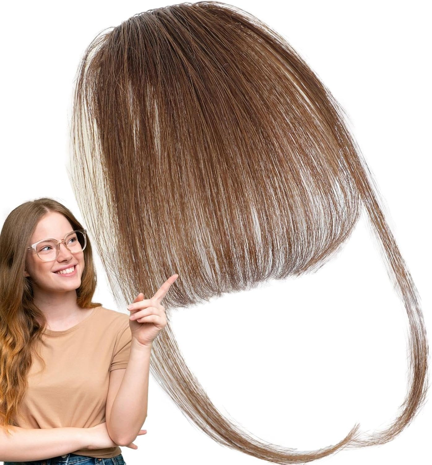 Bang Extensions Clip Human Hair,Clip on Air Bangs French Bangs | French Bangs Clip on Fake Fringe, Stylish Natural Color Fringe Hairpieces for Girls Women image number 6