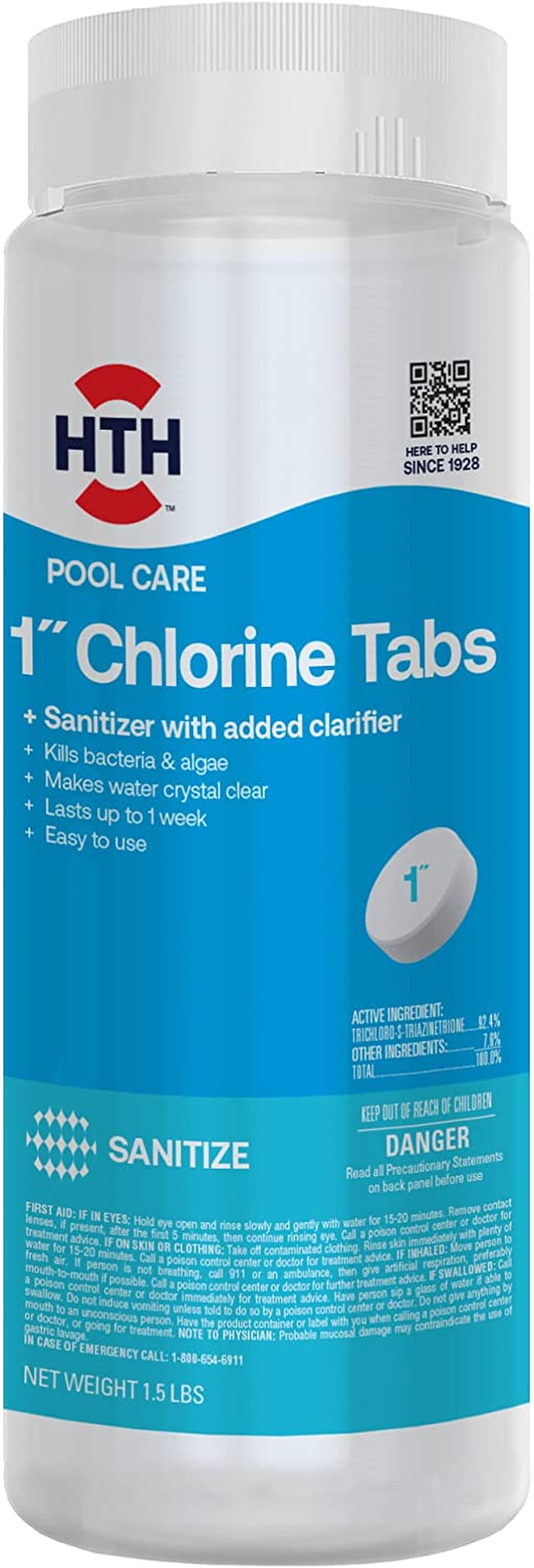 HTH Pool Care 1" Chlorine Tabs, Swimming Pool Chlorinating Sanitizer, Kills Algae and Bacteria, 1.5 Lbs. image number 5