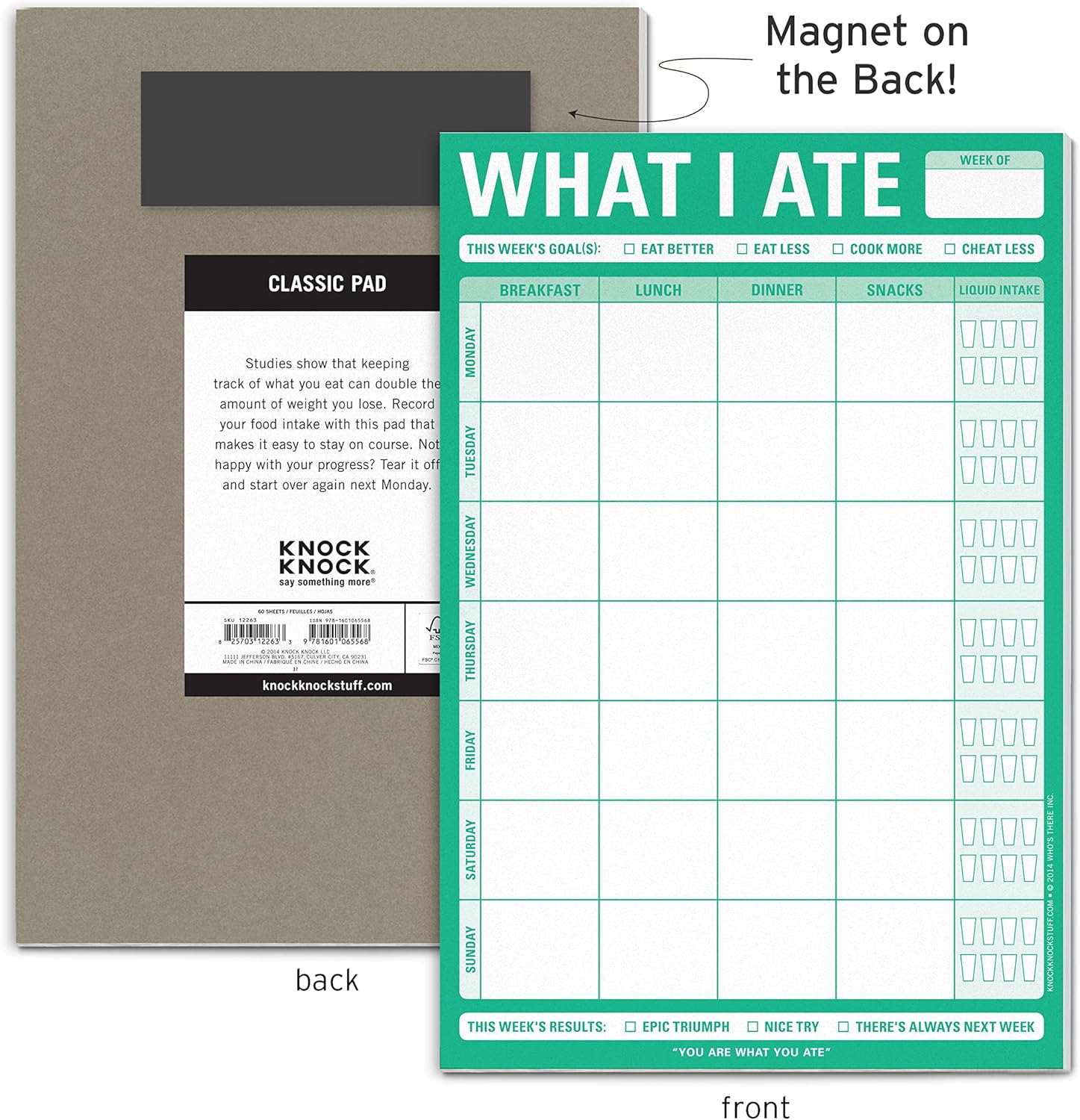 Knock Knock Magnetic What I Ate Pad, Meal Tracker Note Pad with Magnet, 6 X 9-Inches image number 2