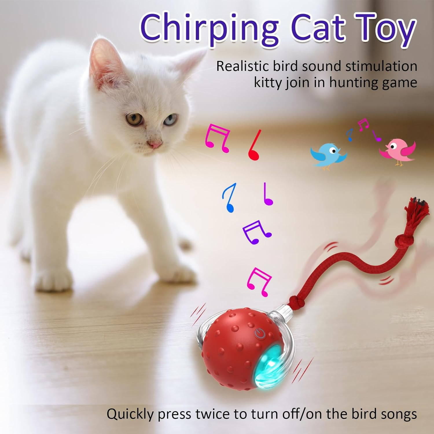 Cat Toys Interactive with Motion Activated & Chirping, Rolling Super Fast on Carpet Happy Party Game with Kittens image number 1