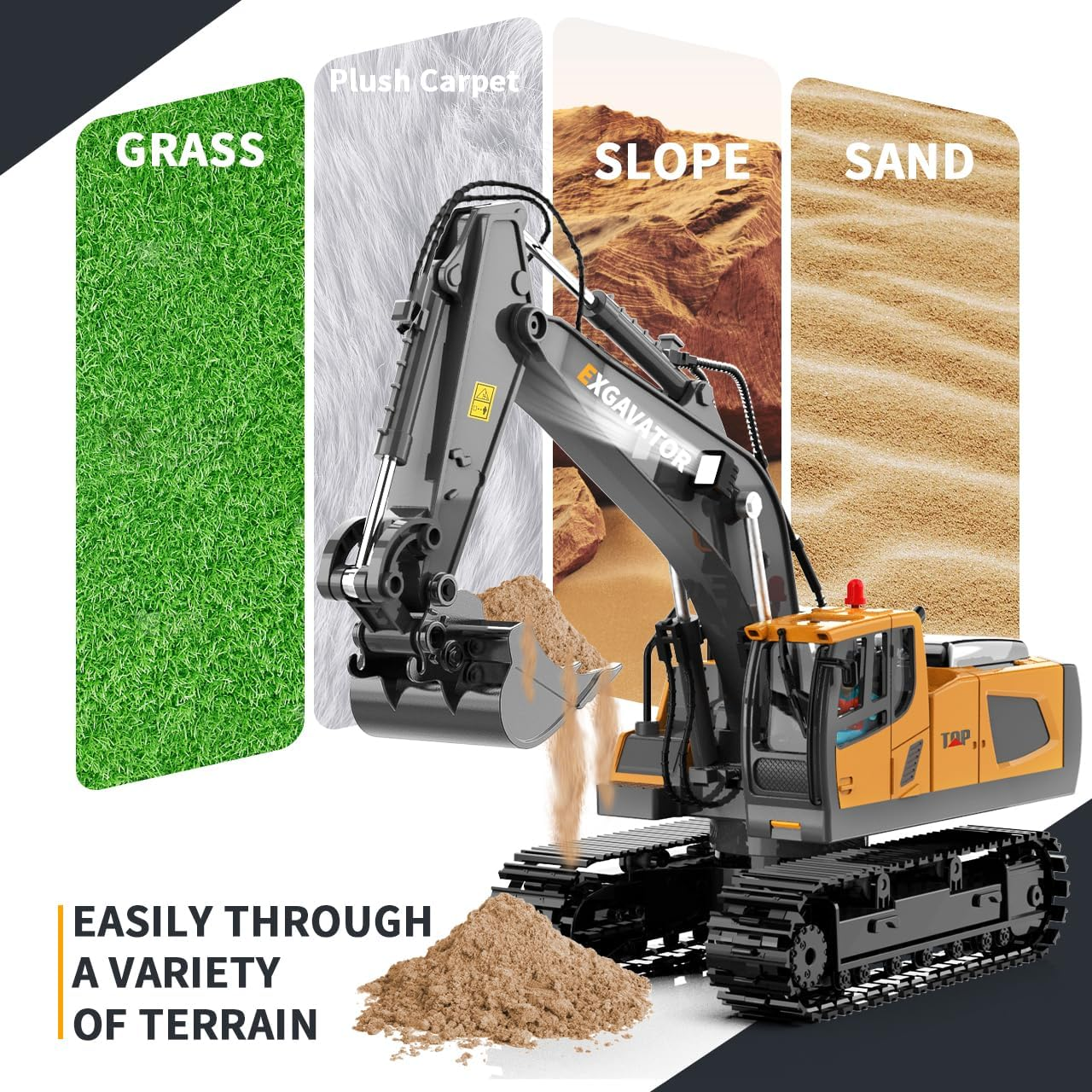 Remote Control Excavator RC Digger Toy for Boys, 11 Channel Hydraulic Turns 680 Degree, Construction Toys with Metal Shovel, Lights, Sounds, 2 Rechargeable Batteries, Yellow image number 3