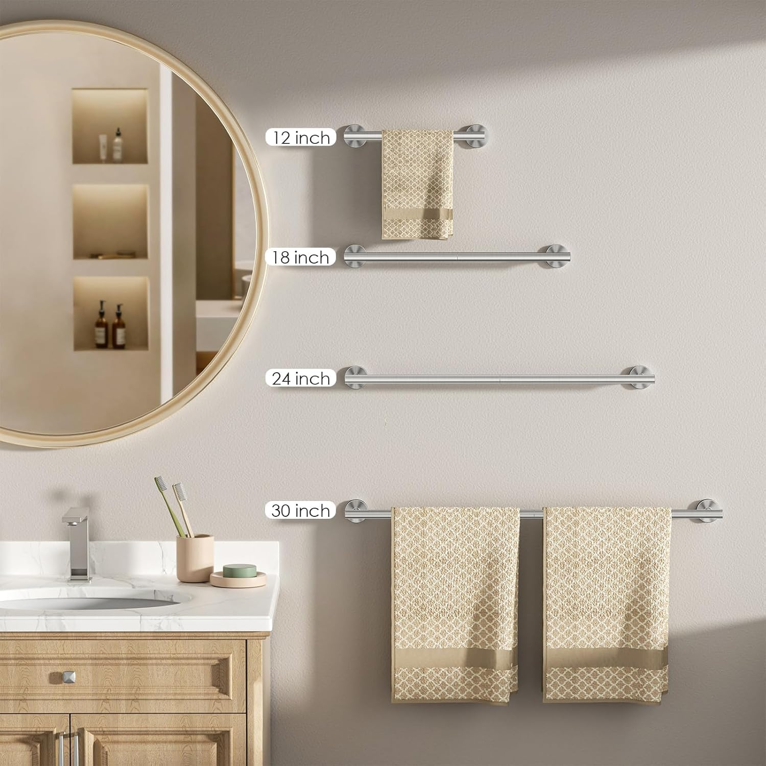 FORIOUS Towel Rail, Wall Towel Rack Mounted Stainless Steel, Hand Towel Holder 20 Inch for Bathroom, Includes Wall Mounting Hardware, Brushed Nickel image number 3