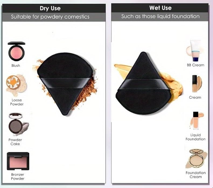 CJESLNA Triangle Powder Puffs, 9 Pieces, Face Makeup Puff for Body Loose Powder, Wet/Dry Application, Cosmetic Foundation Sponge (BLACK) image number 5