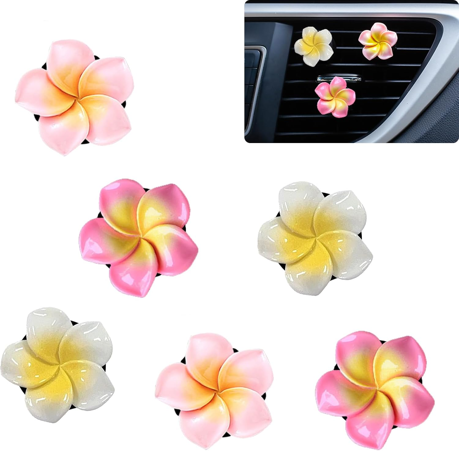 6 PCS Car Vent Air Freshener Clip Women Cute Car Decorations Accessories Pink Flower Car Interior Accessories (6 Pcs Egg Flower) image number 4