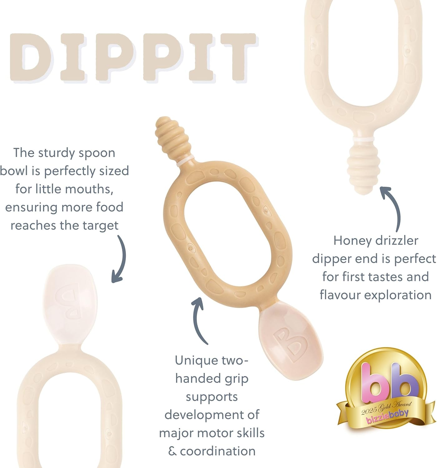 Bibado Weaning Spoons 2 Pack Baby Self Feeding Cutlery Dual Ended Spoon for Teething Oral Development Ergonomic 2 Handled for Independent Feeding Baby Toddler Dippit Fawn - Blush image number 4