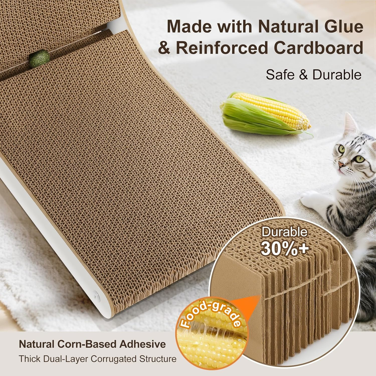 Gimars Vertical Cat Scratcher, L-Shape 68CM Cat Scratching Cardboard with Balls, Large Size Cat Scratch Pad Wall Mounted, Cat Toys for Protecting Furniture (White 47Hx42Wx25L) image number 6