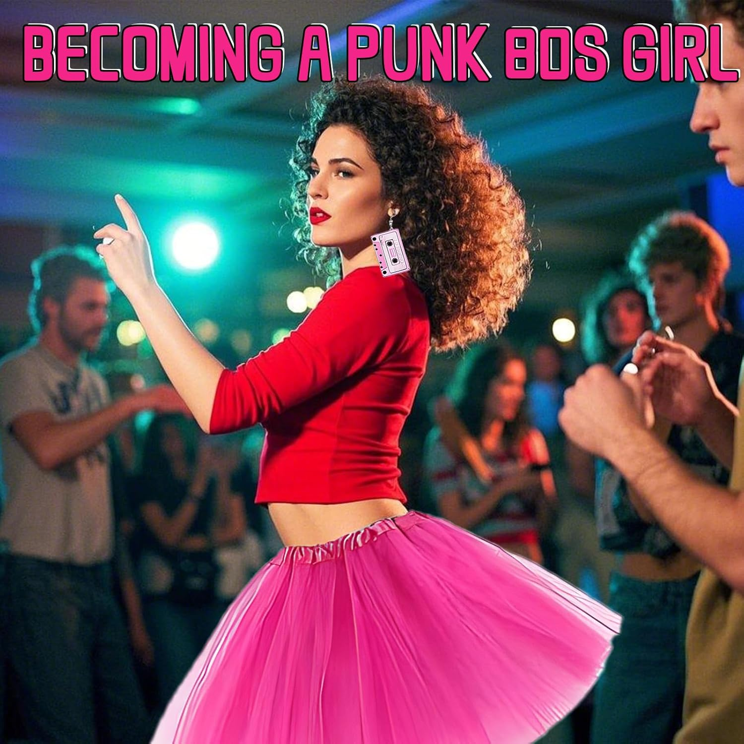 21PCS 80S Girl'S Clothing and Accessory Set, T - Shirt Printed with Elements, 80S Party Accessories Including Pink Bead Chain, Lace Headband, Bracelets, Retro Sunglasses, Etc. 1980S Themed Party