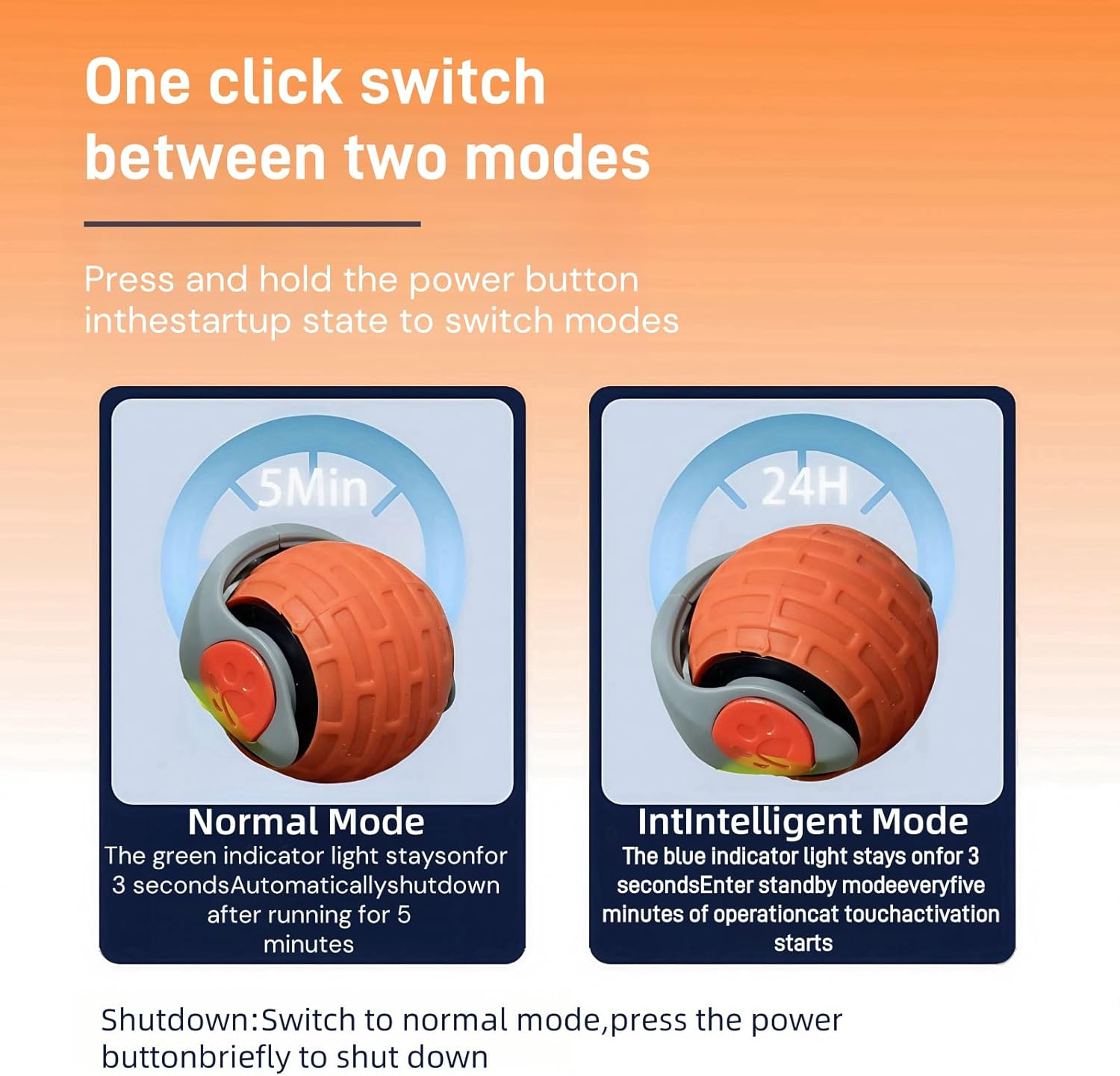 Interactive Cat Ball Toy, Electric Cat Ball Toy, 2025 Upgrade Interactive Cat Toy Ball, Automatic Moving Cat Toy Suitable for Active and Playful Cats (Tangerine)