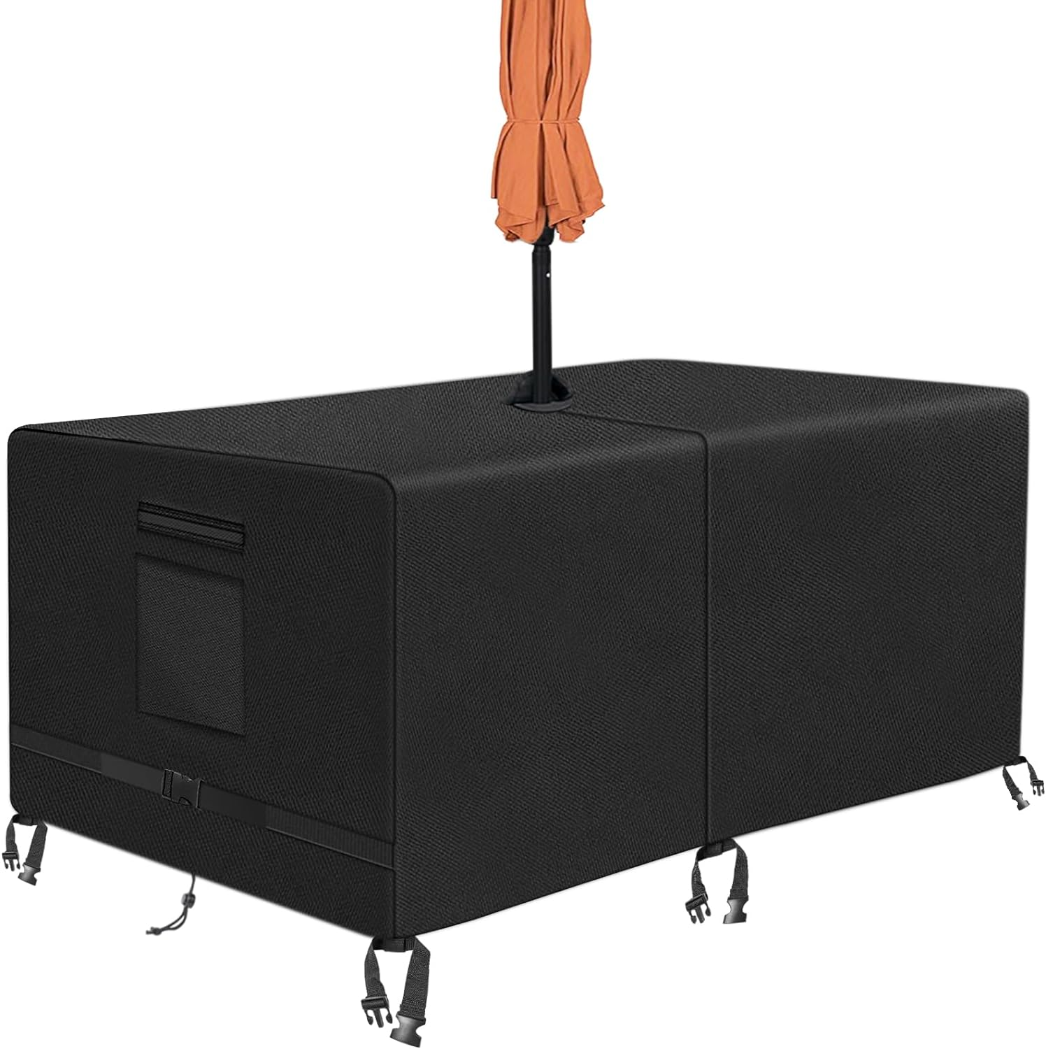 Kovshuiwe Rectangle Patio Table Cover with Umbrella Hole Heavy Duty Waterproof 600D Oxford Fabric Outdoor Lawn Patio Furniture Covers (Square-108"Lx 82"W X 23.6"H)