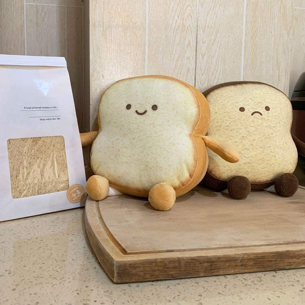 Toast Bread Pillow Funny Food Plush Toy Pillows Small Cute Stuffed Plush Sofa Pillow (Toast ​​Bread, Brown) - Happy image number 4