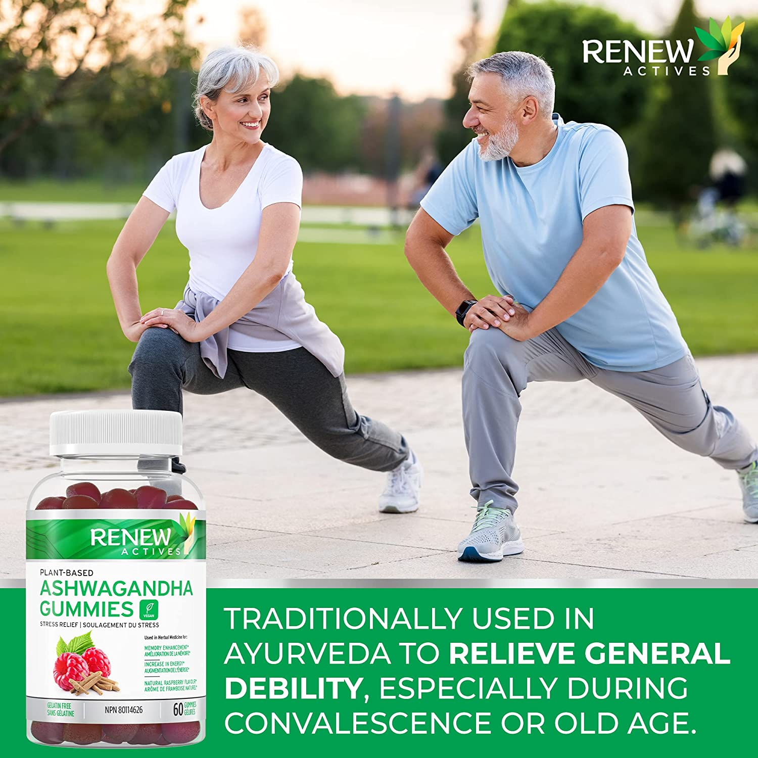 RENEW ACTIVES Ashwagandha 100MG per 4 Gummies &ndash; Memory, Focus & Energy Boost &ndash; Traditionally Used as a Rejuvenative Tonic &ndash; Vegan, Herbal Adaptogen &ndash; Made in Canada &ndash; 60 Gummies image number 2