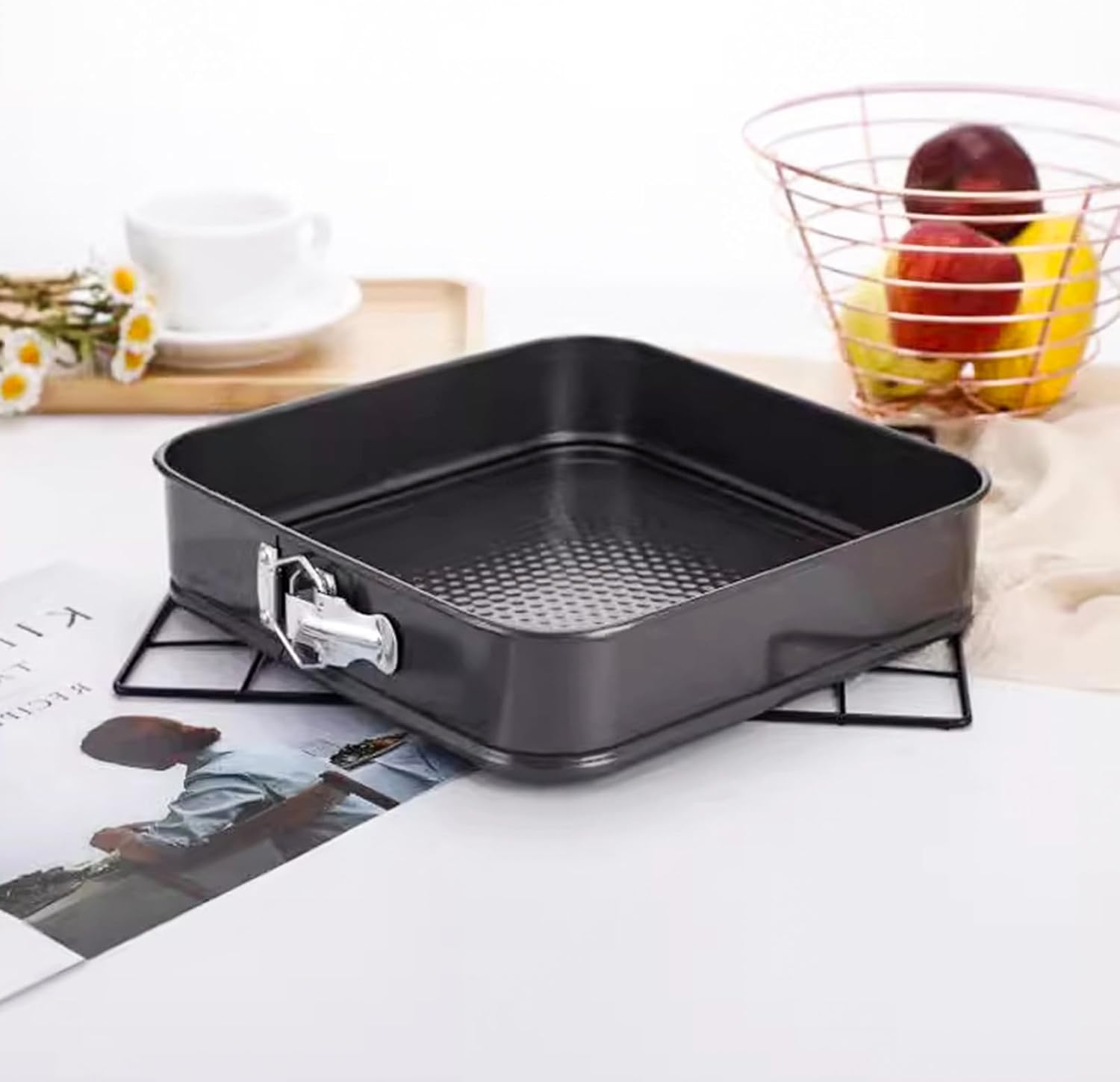 3 Pcs Square Cake Pan,Cheesecake Baking Pan Metal Square/Rectangle Cake Lock Making Pan with Removable Loose Base,Non Stick Carbon Steel(9.5/10/11 Inch) image number 2