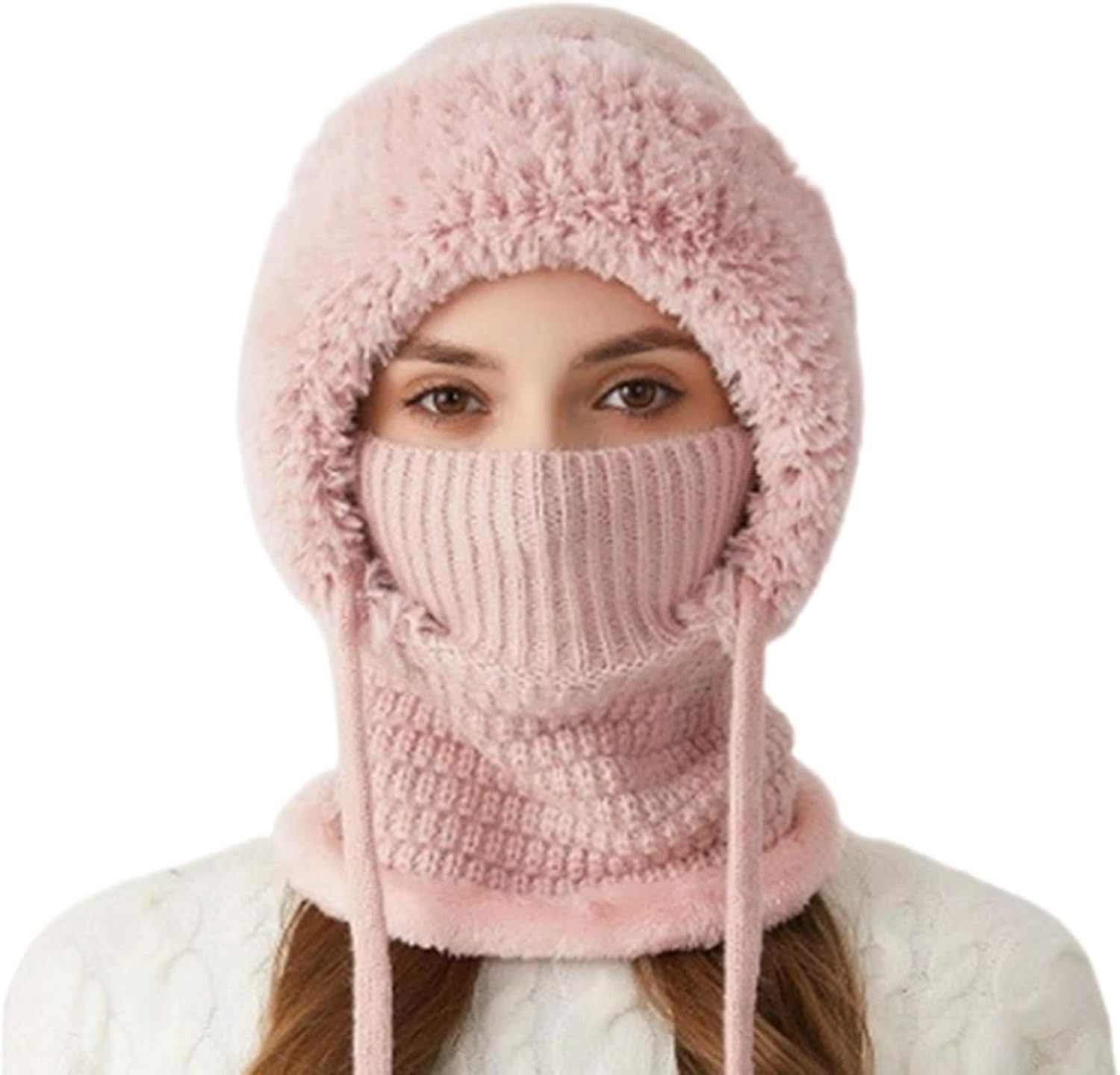 3-In1 Beanie Hat for Women | Winter Womens Beanie Hats | Windproof Knitted 3 In1 Storm Hood with Scarf and Face Maskes | Winter Snow Caps Plush Earmuffs Hats for Outdoor, Skiing & Hiking