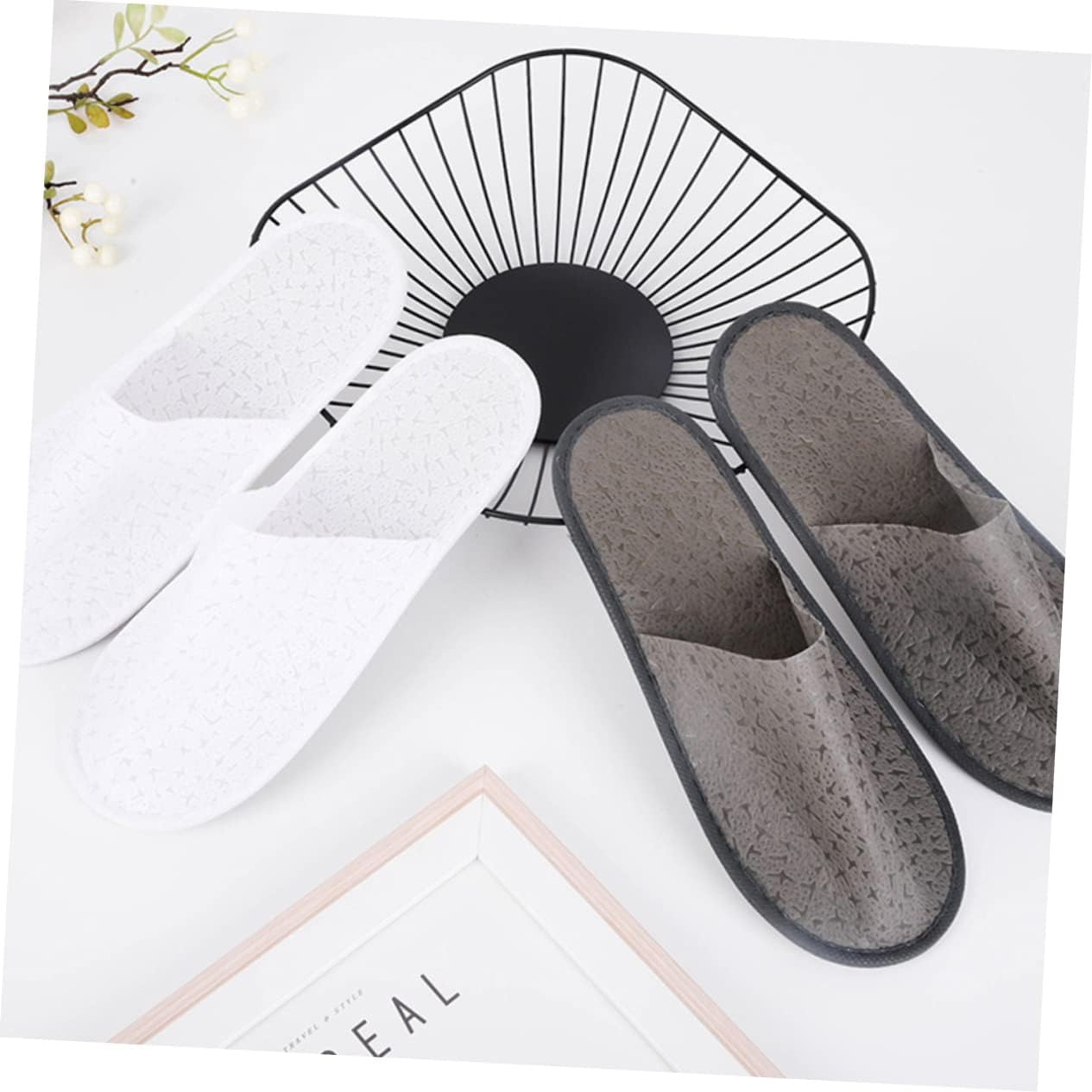 Healeved Slippers Outdoor Booties Travel Slipper Sandals Toiletries Non-Woven Fabric Dark Grey - Dark Grey image number 3