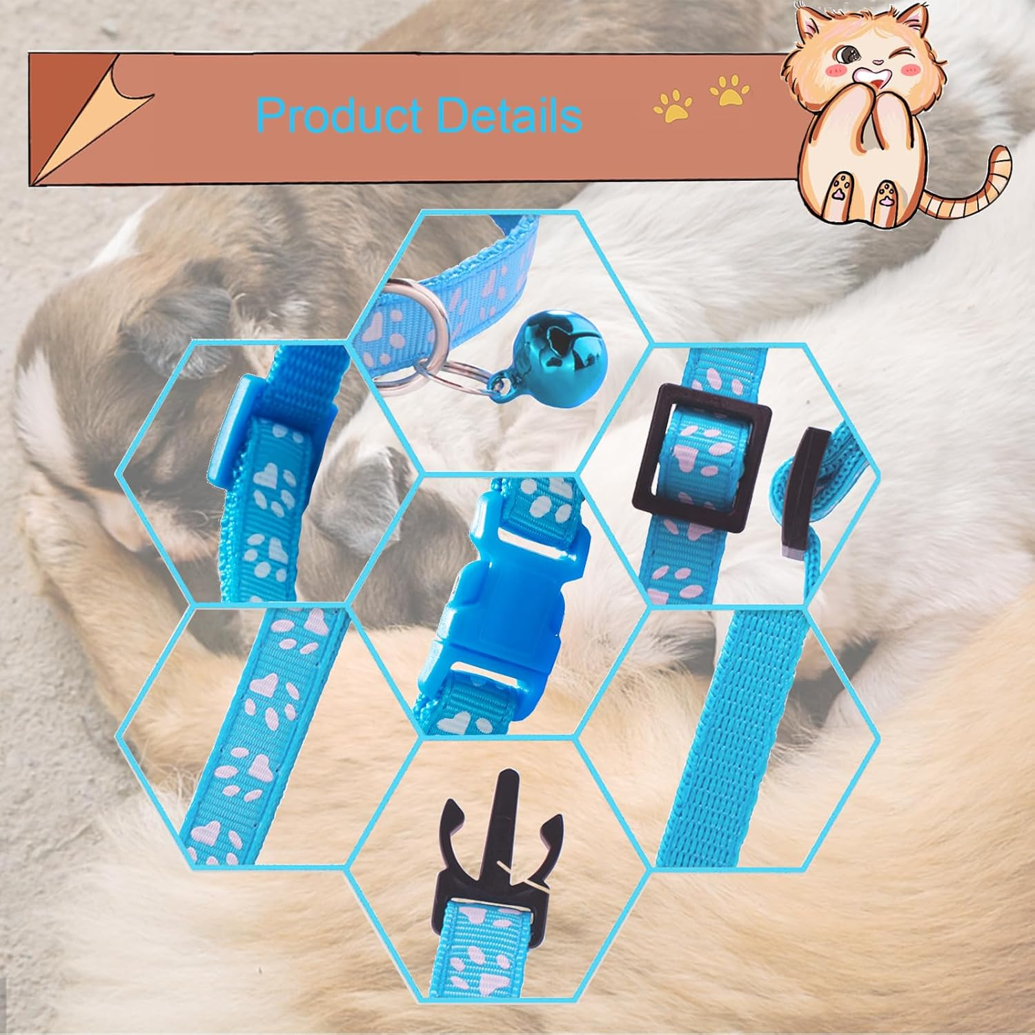 19 PCS Puppy ID Collars Footprint Puppy Collars Puppy Collars with Bell Adjustable Puppy Collars Cat Head Shape Safety Buckle Collars Newborn Puppy Puppy Cat Collars