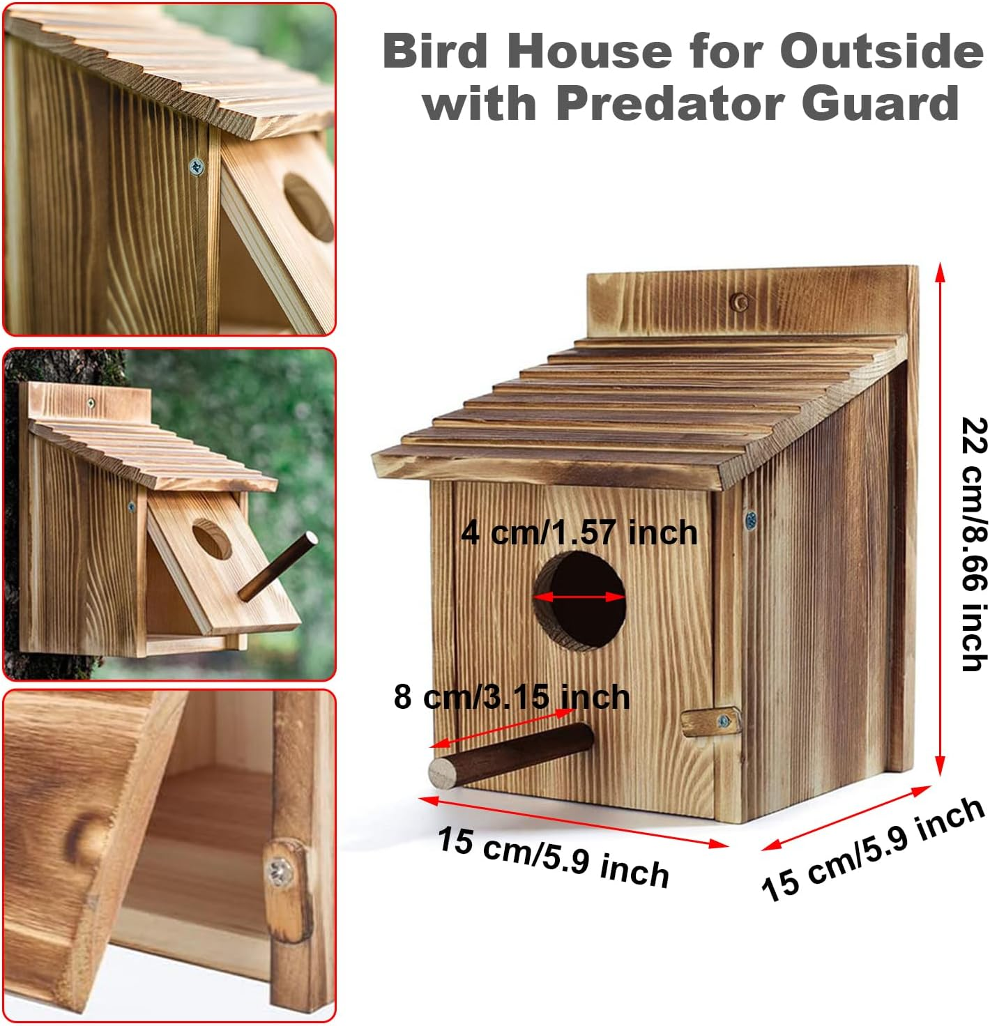 Bird House for outside with Predator Guard, Wood Bird Houses for outside with Pole, Wooden Bird House for Bluebird Cardinals, Hanging Birdhouse, Clearance Garden Country Cottages Bird House image number 6