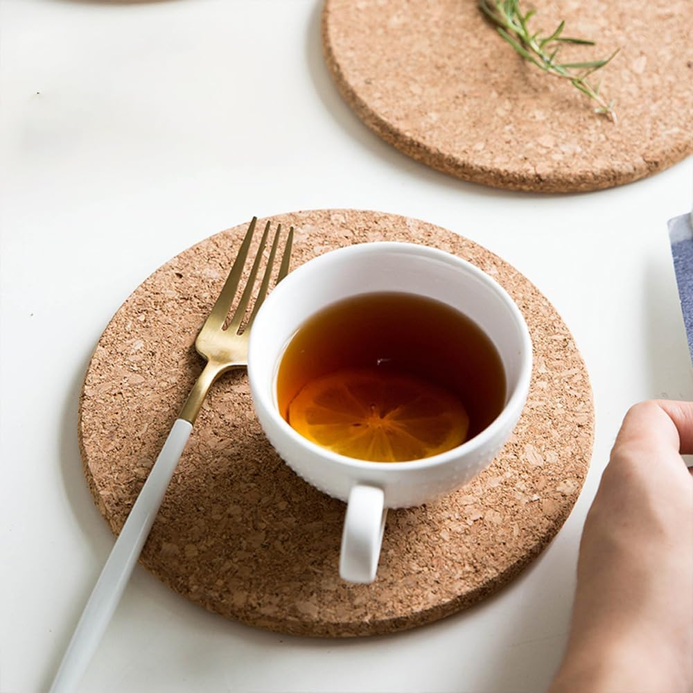 Tootoo 2/4/6PCS Natural Cork Trivets - 18CM round Heat Resistant Hot Pad Set for Kitchen Countertops, Dining Tables - Non-Slip, Eco-Friendly Pot Holders & Hot Plate Mats (6)