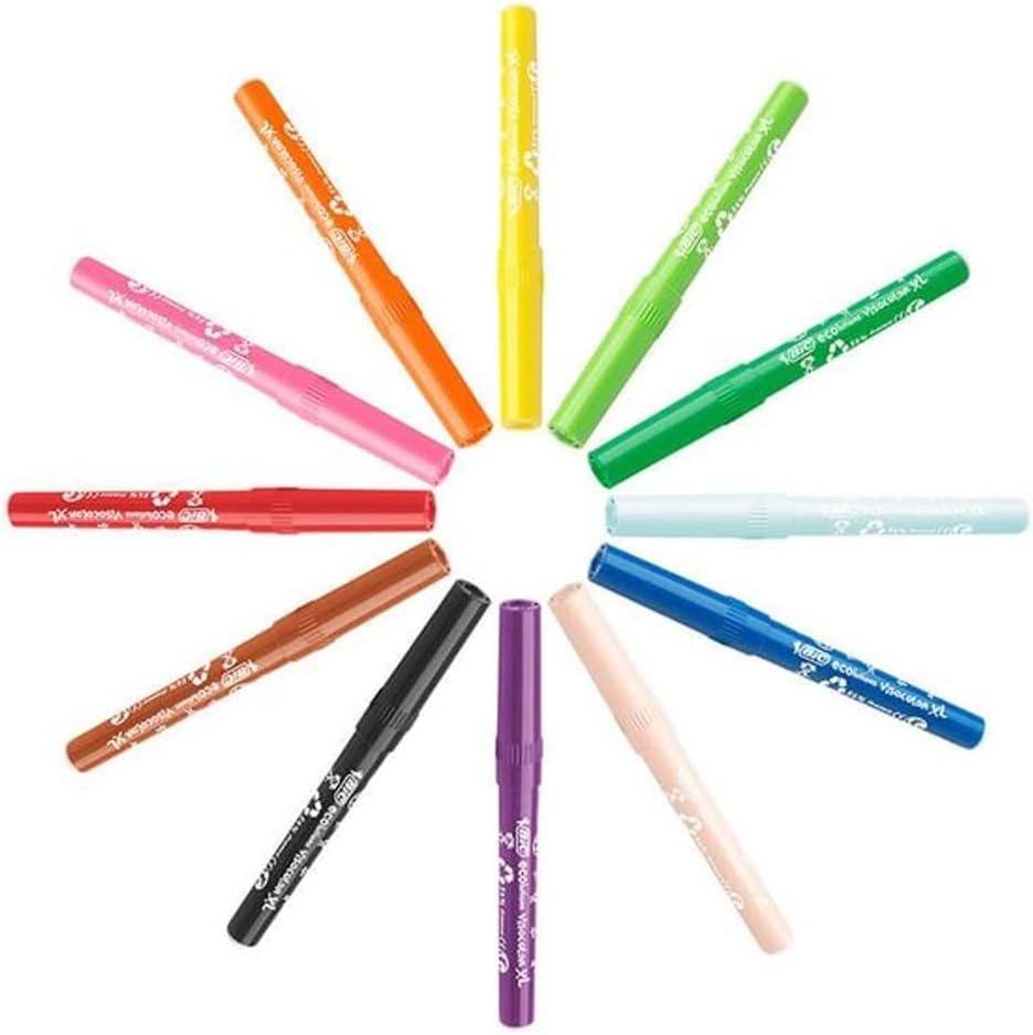 BIC Kids Visacolor XL Colouring Felt Tip Pens Extra Wide Point, Assorted Colours, Pack of 12 Markers
