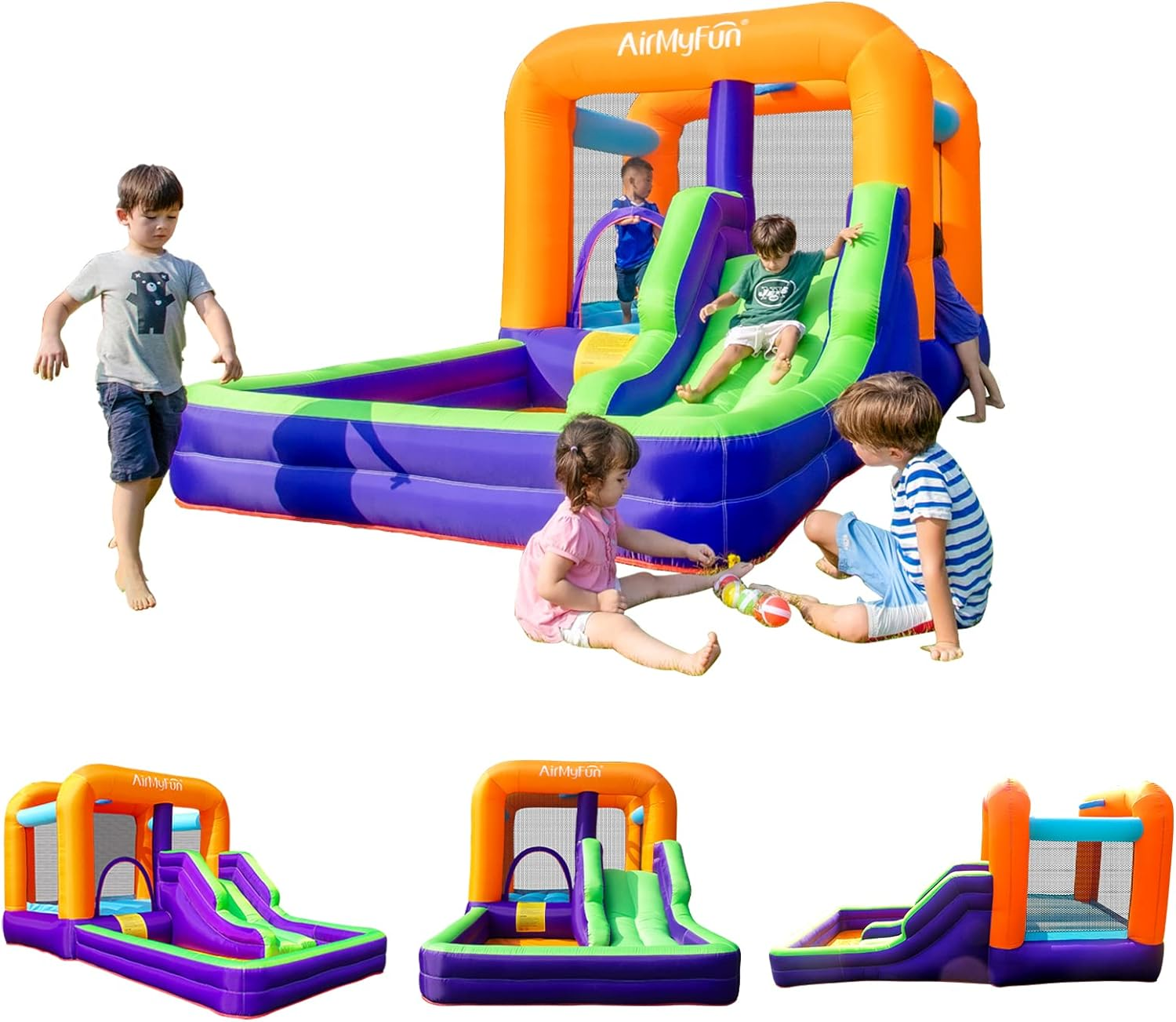 Airmyfun Inflatable Bounce House,Inflatable Kids Slide,Jumping Bouncing House with Air Blower, Suitable for Playing Outdoor Garden image number 3