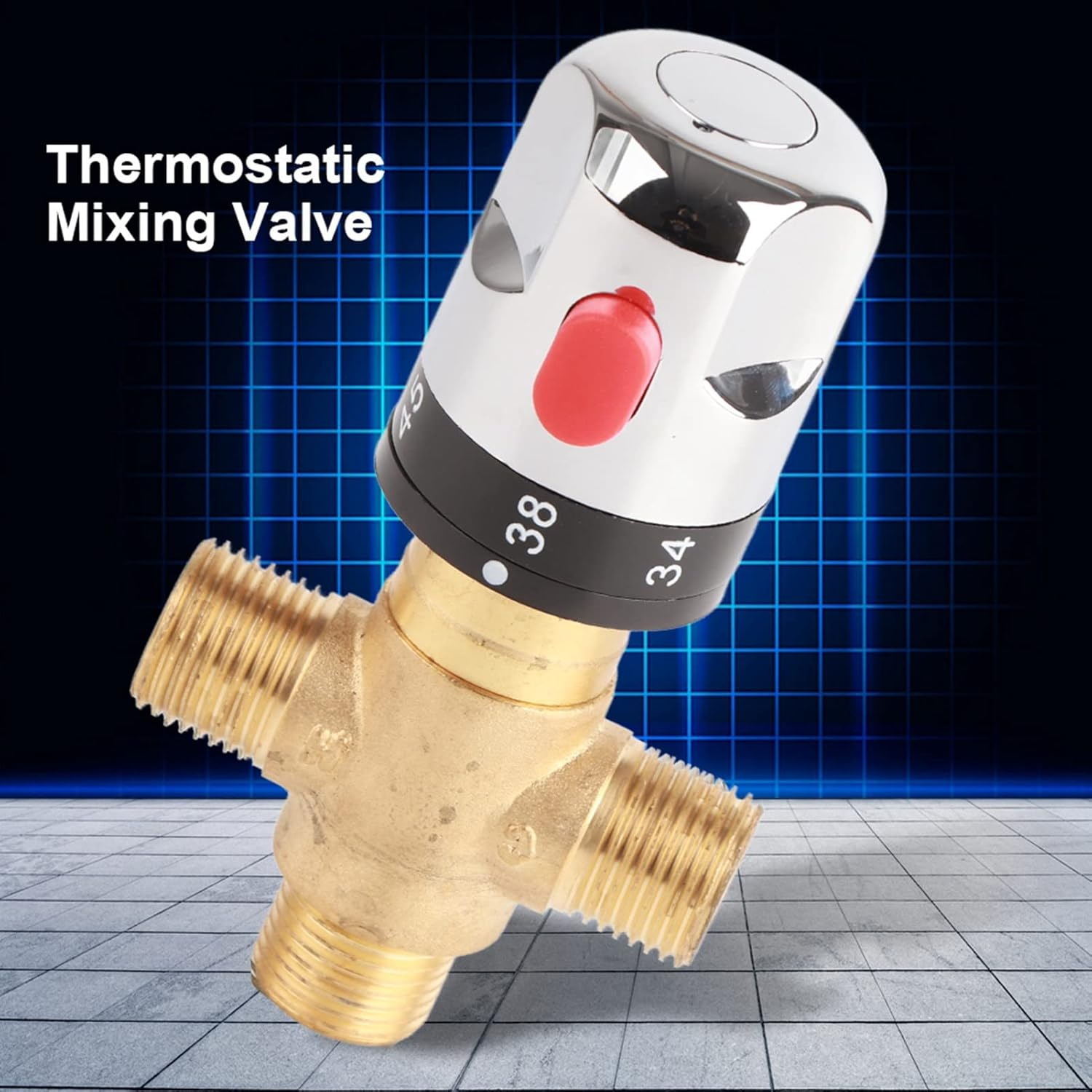 Gugxiom Thermostatic Mixing Valve, G1/2 Solid Brass, Temp Control, Three Way, Anti-Scald, Easy Install, Bathroom, Kitchen, Washroom image number 1