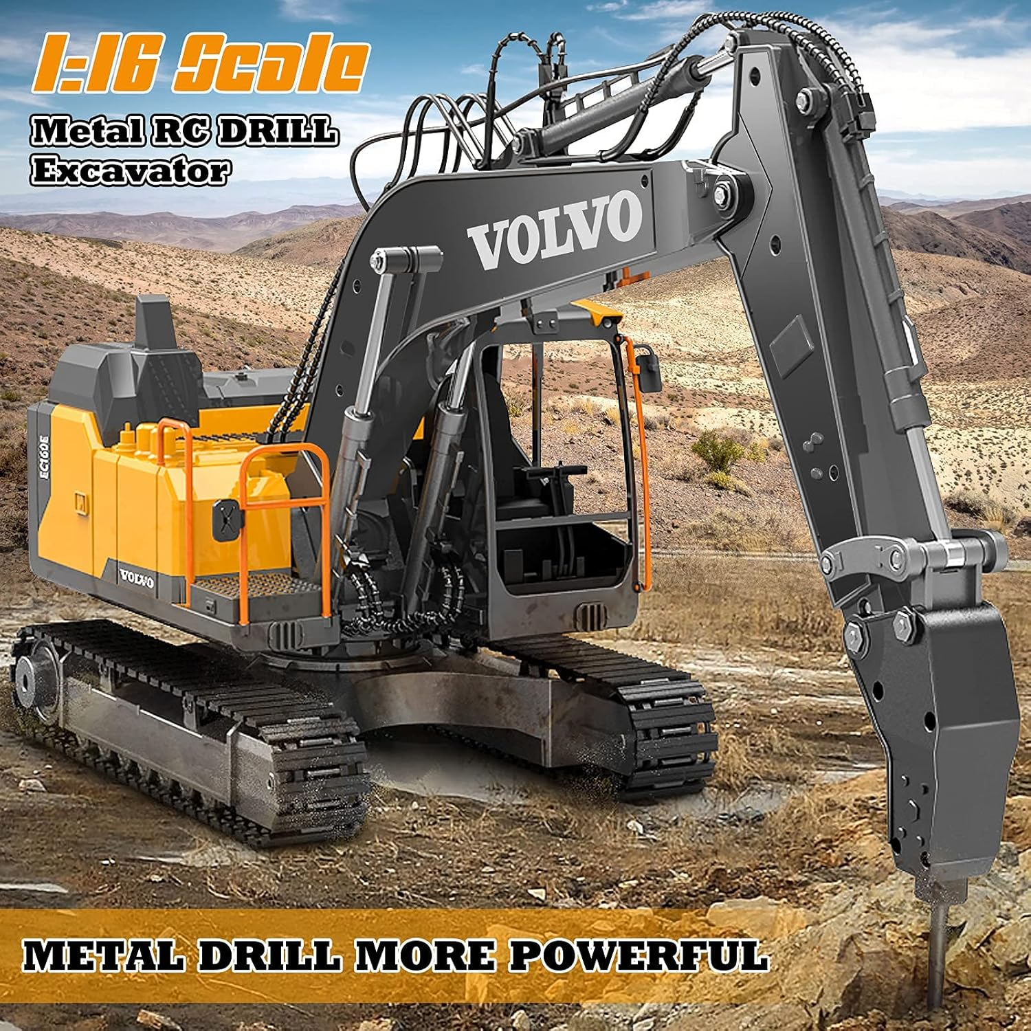 Volvo RC Excavator 17 Channel RC Truck with 2 Rechargeable Batteries Full Functional Remote Control Excavator Construction Tractor