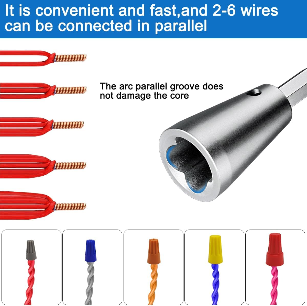AFUNTA 2 PCS Wire Twisters Tool for Drill, Wire Connectors Wire Nut Twisters Wire Twisting Connector Socket with 50 PCS Insulating Wire Caps image number 5