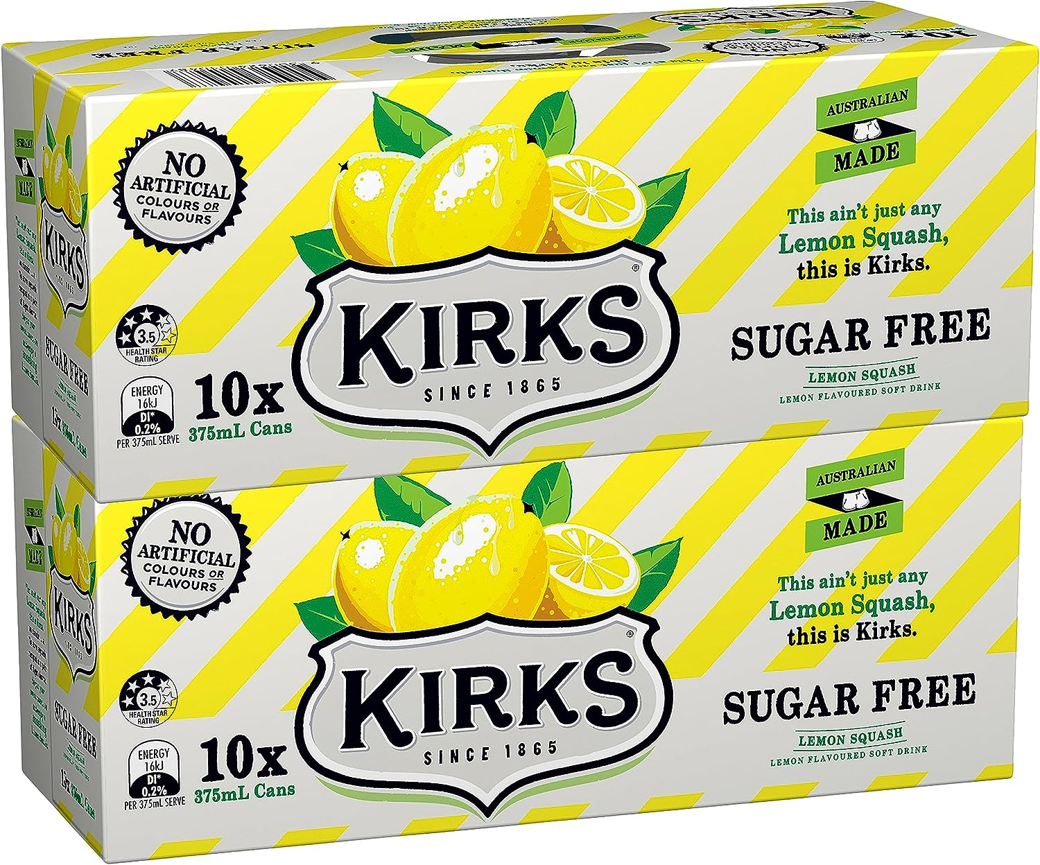 Kirks Lemon Squash Sugar Free Soft Drink Multipack Cans 20 X 375 Ml (Pack of 2) image number 3