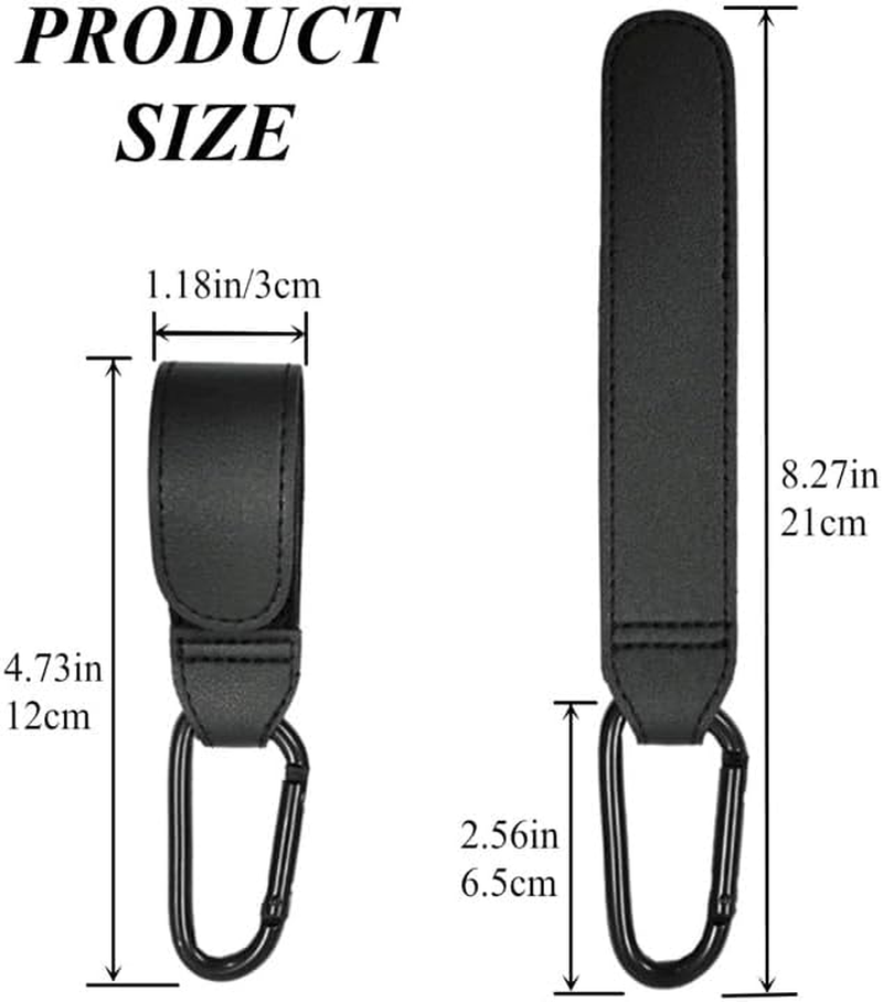 2 Pcs Baby Bag Clips, Leather Buggy Clips Multipurpose Hooks Pram Clips, Pushchair Clips Baby Stroller Hooks with Sturdy Carabiner and Strong Magic Adhesive for Hanging Shopping Handbag Changing Bag image number 5