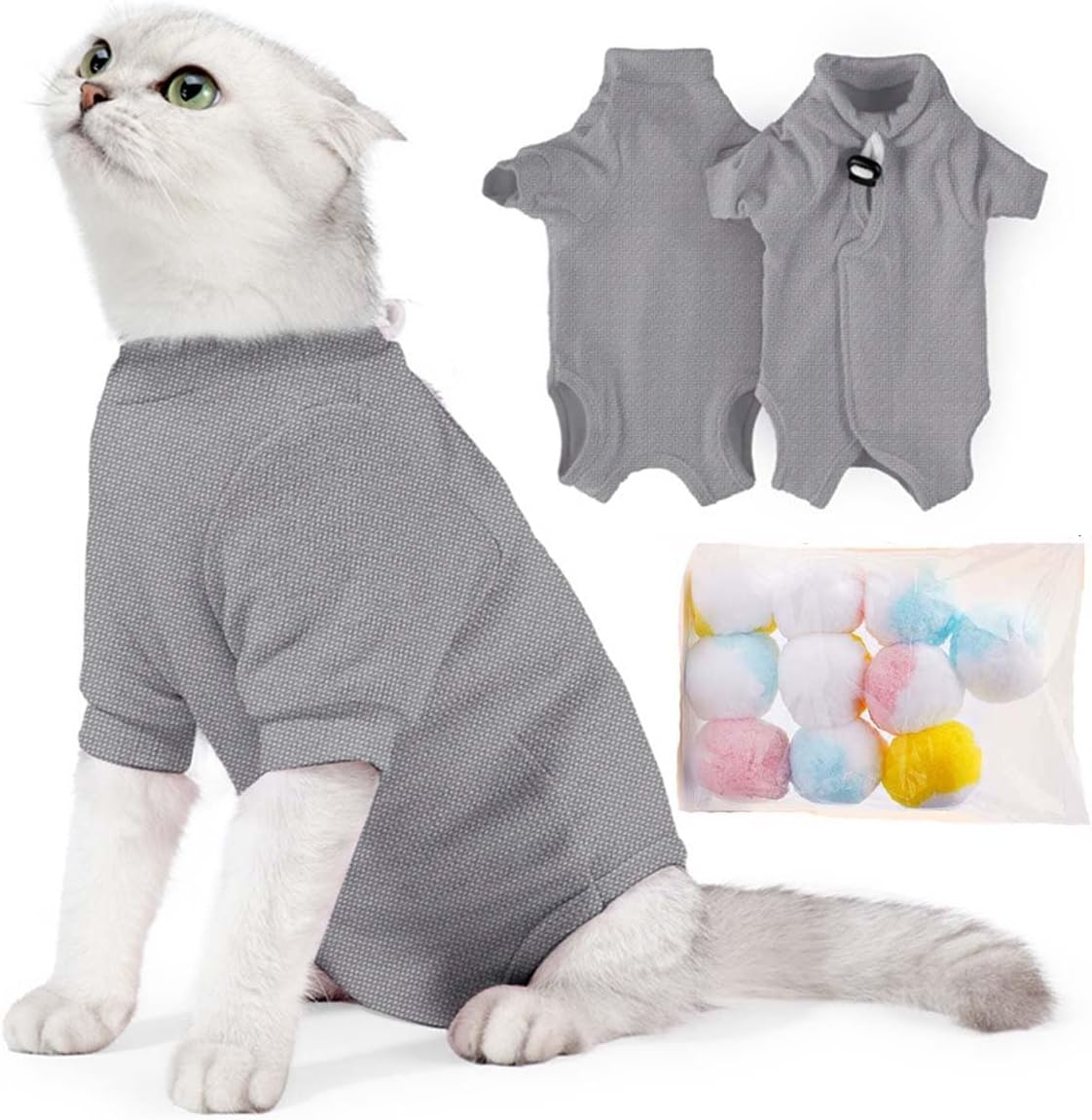 SUYUKU Cat Recovery Suit, anti Leak Kitten Bodysuit for Alternative Elizabethan Collar, Cats One-Piece Surgery Bodysuit, Warm Pyjamas, Clothing, Soft Comfortable Jumper (Blue, S)