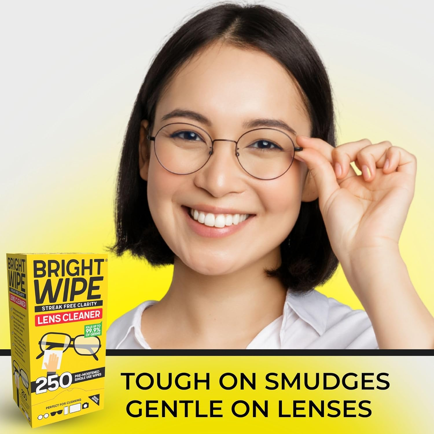 BRIGHTWIPE Lens Wipes - Screen Cleaning Towelletes - Eye Glasses Cleaner - Quick Drying, Remove Fingerprints, Dirt, Oil from Eyewear, Phone and Tablet Screen. 250 Single Use Wipes image number 3