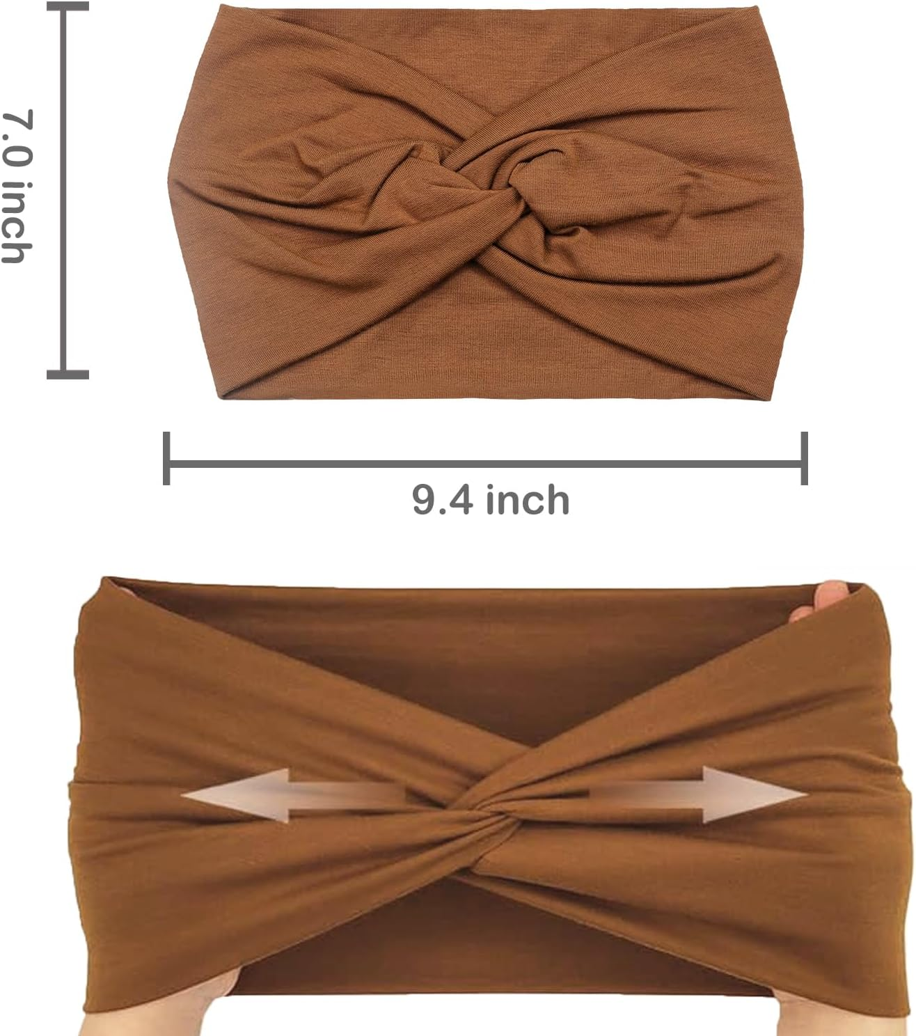 IVARYSS Extra Wide Headbands for Women Non-Slip, 7'' Large Twist Knotted Stretchy Wraps Head Bands Hair Accessories, 4 Pack, Black - Boho Set1 image number 3