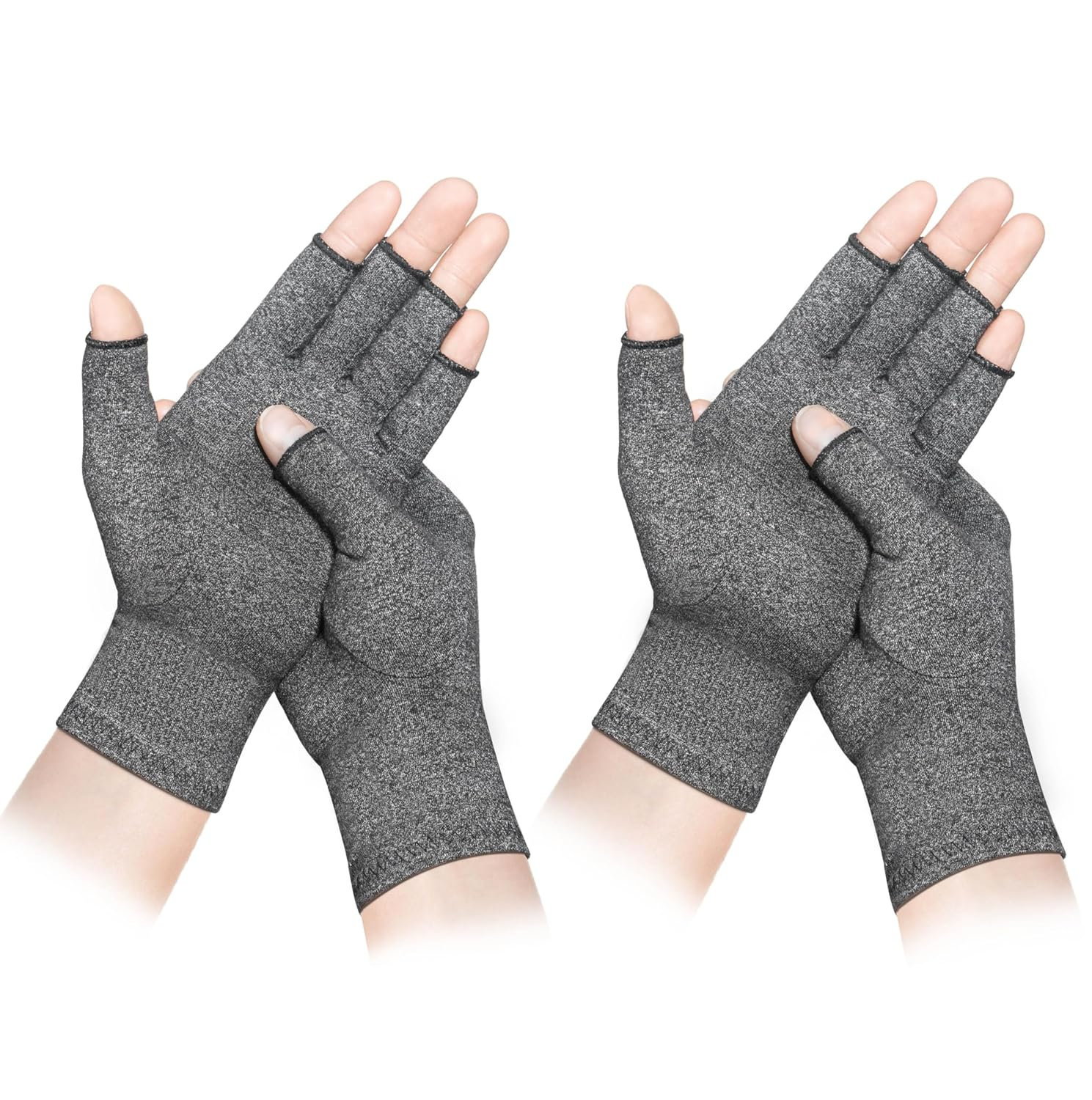 LXMY 2 Pairs Arthritis Gloves,Compression Gloves,Providing Warmth and Compression to Promote Healing,Fingerless Design,Relieve Pain from Rheumatoid Arthritis and Carpal Tunnel, Grey(2 Pair), L