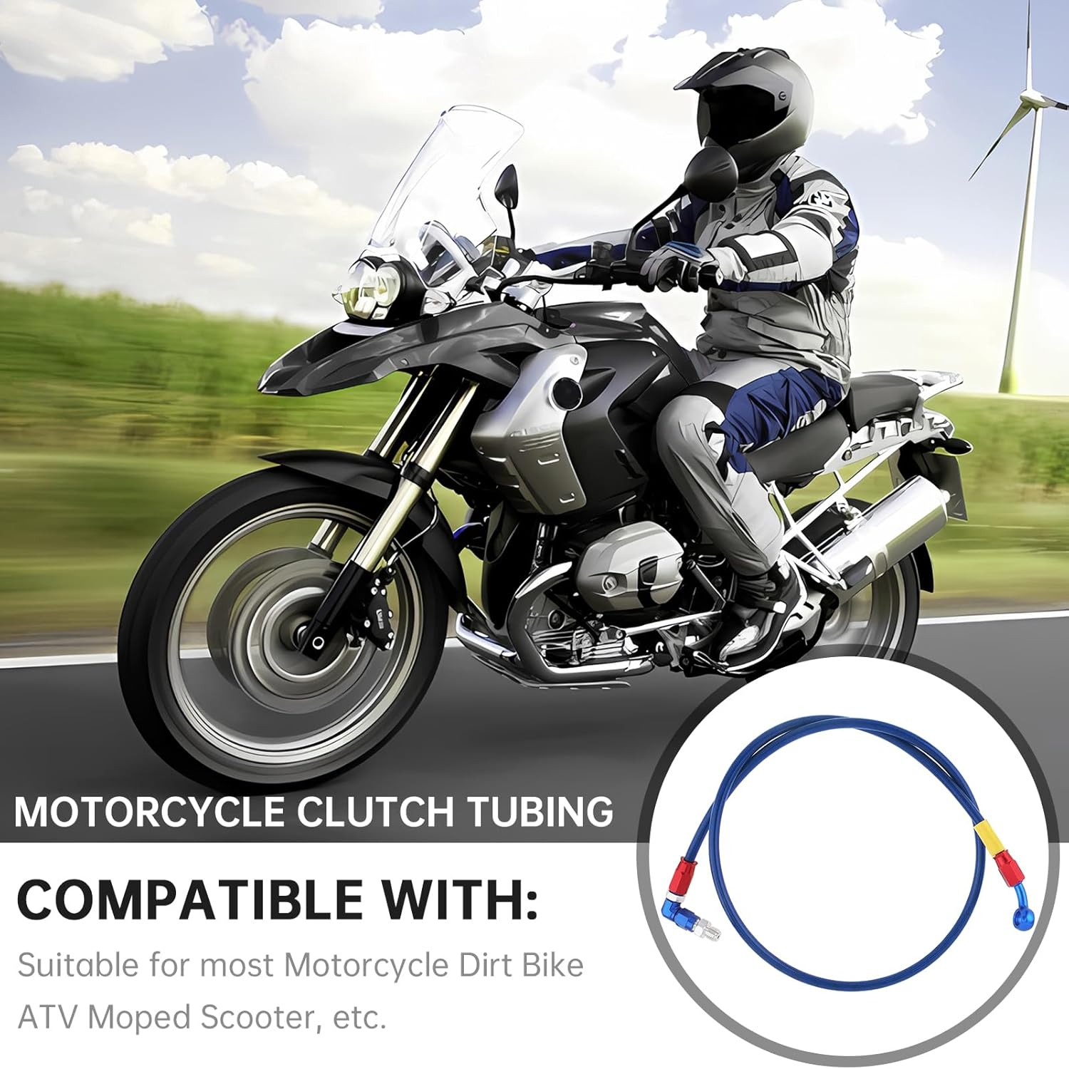 Windance 39Inch/100Cm 28 90 Degree M10 Brake Line Fit for Motorcycle Scooter ATV Dirt Pit Bike, Stainless Steel Braided Hydraulic Brake Oil Hose (Blue) image number 4