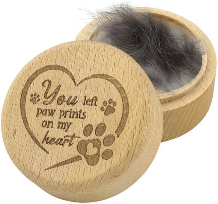 Pet Memorial Wood Keepsake Box Dog Memorial Gifts for Loss of Dog Cat Hair Container with Paw Print Storing Bone Hair for Pet Dogs Cats Sympathy Remembrance Gifts