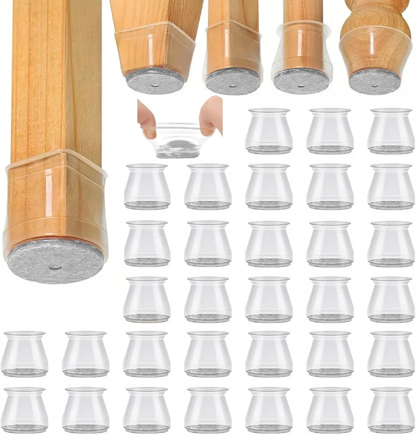 32PCS Silicone Chair Leg Protectors - Thicken Rubber Chair Feet Caps Covers Pads, Furniture Pads Floor Protectors for Hardwood Floors Protectors for Chairs, No Scratches and Reduce Noise (Clear02, S) image number 5