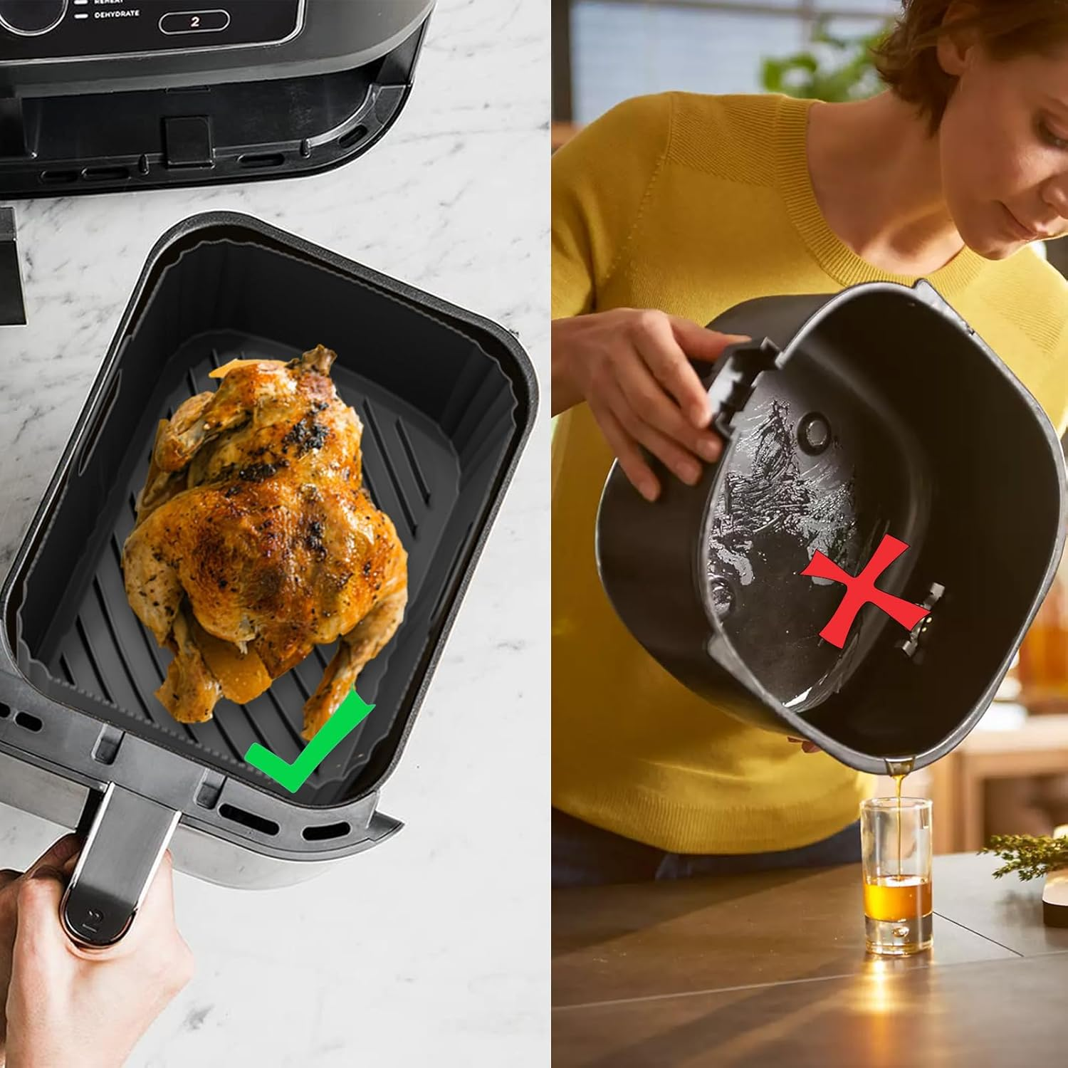 Marakruki 2Pcs Silicone Air Fryer Liners for Philips 3000/5000 Series, Reusable Silicone Liners for 5.2L+3.1L Dual Baskets, Philips Air Fryer 3000/5000 Series Accessories image number 4