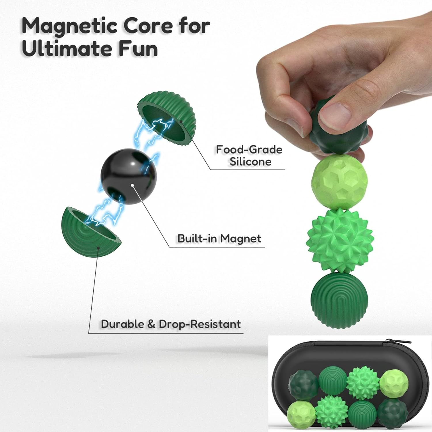 Magnetic Sensory Fidget Balls - 8 Pcs Stress Relief Sensory Ball, Silicone Sensory Toys for Adults, Teens, Calming down Anxiety, Autism, ADHD, Office Desk Toy, Stocking Stuffer for Men Women Teen Gift image number 1