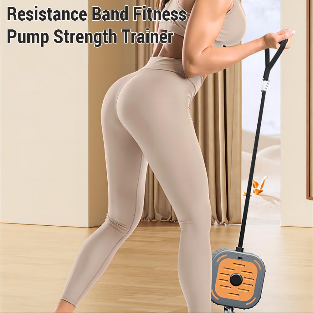 Oimzzr Adjustable Resistance Band Fitness Pump Exercise Equipment Cable Machine for Arms Legs Chest, Black Grey image number 2