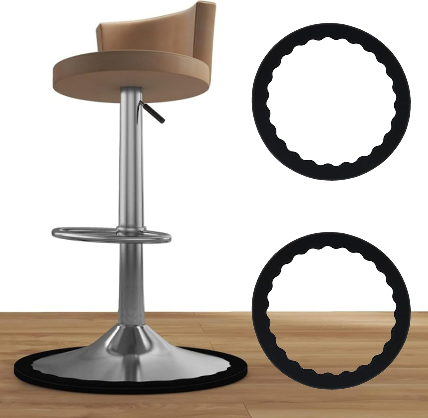 2 Pack Bar Stools Leg Protectors Ring,Chair Footrest Bottom Pads for Wooden Floor,Non Slip Silicone Chair Leg Floor Protector,No Scratches No Noise,Stretchable Fits 14.5" to 16.5" Chair Base(Black) image number 2