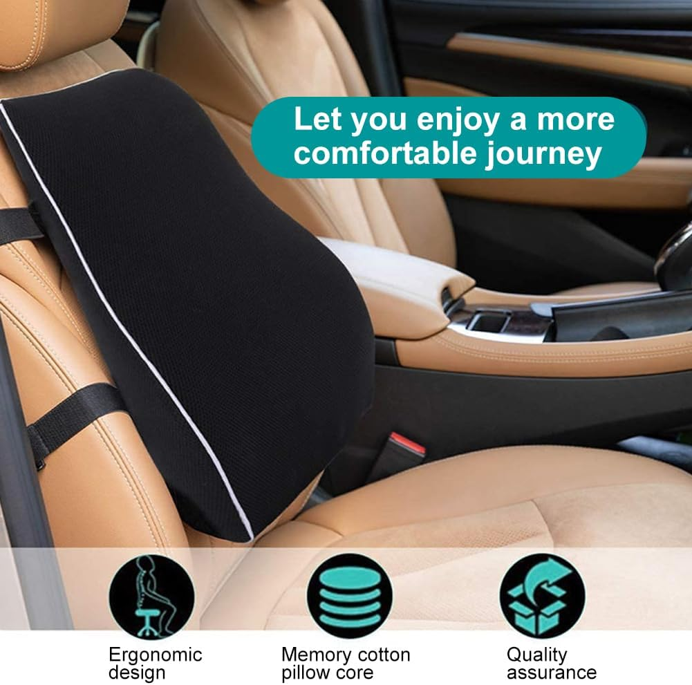 Ergonomic Lumbar Support Cushion, Memory Foam Back Support for Car Seat Office Chair Gaming Chair, Backrest with Breathable 3D Mesh Cover & Dual Adjustable Straps (Black) image number 4
