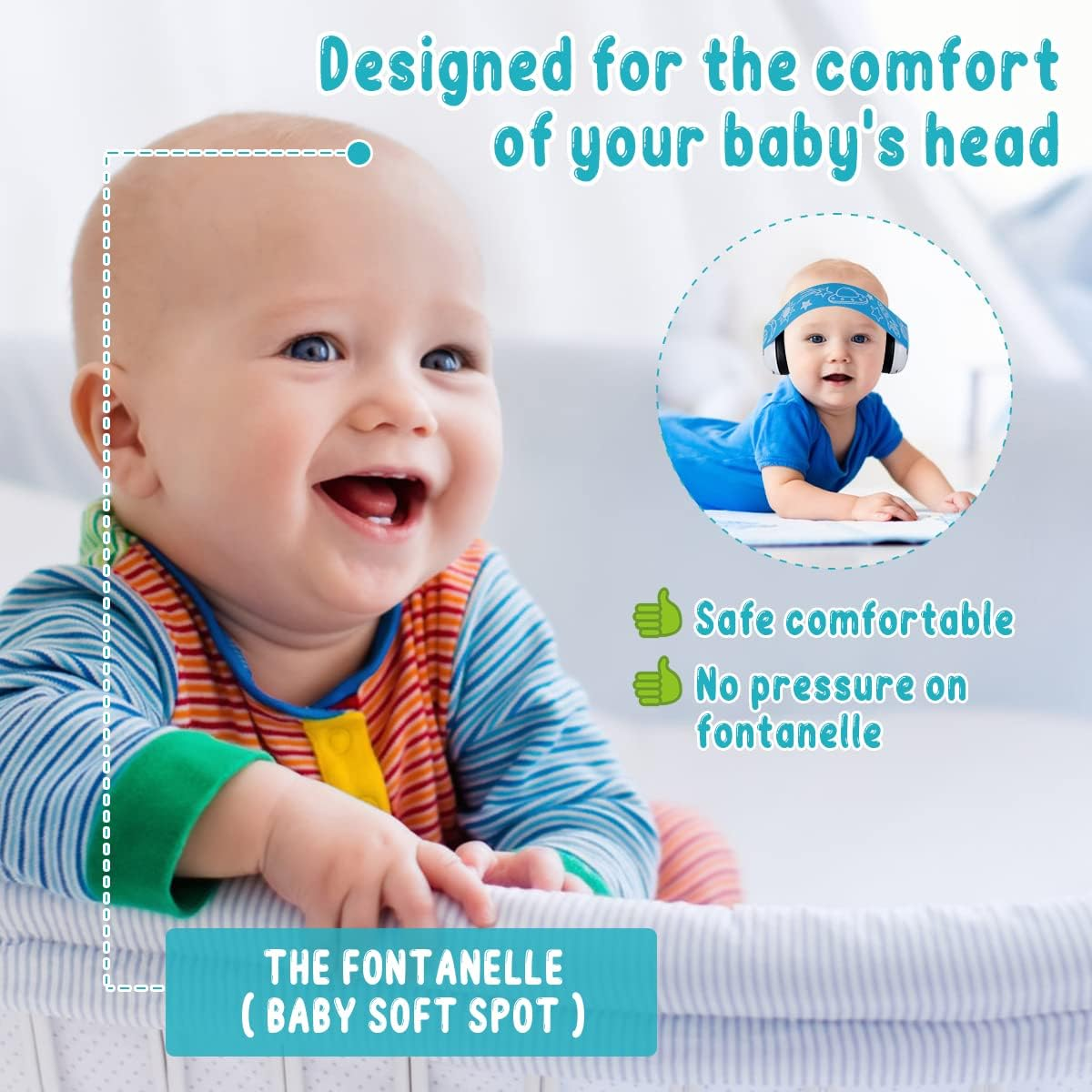 Infants Headphone, Kids Ear Defenders Noise Cancelling Headphones with Adjustable Headband, Ear Protectors Hearing Protection Safety Earmuffs Noise Reduction for 0-3 Years Baby (Blue) image number 4