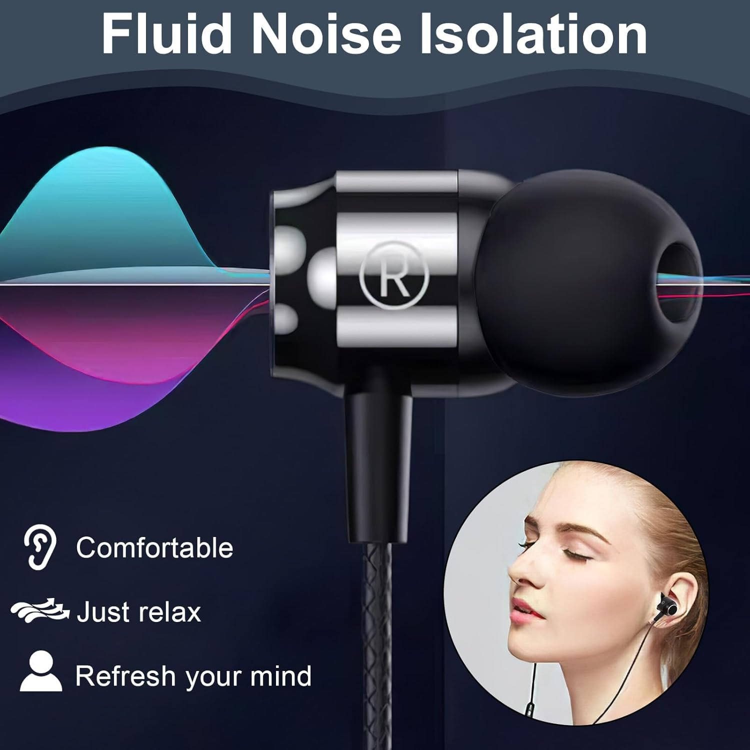 In-Ear Headphones with Cable and Microphone, In-Ear Earphones, 3.5 Mm Jack Plug, High-Quality Earbuds with Rich Bass, Compatible with Iphone, Huawei, Samsung image number 5