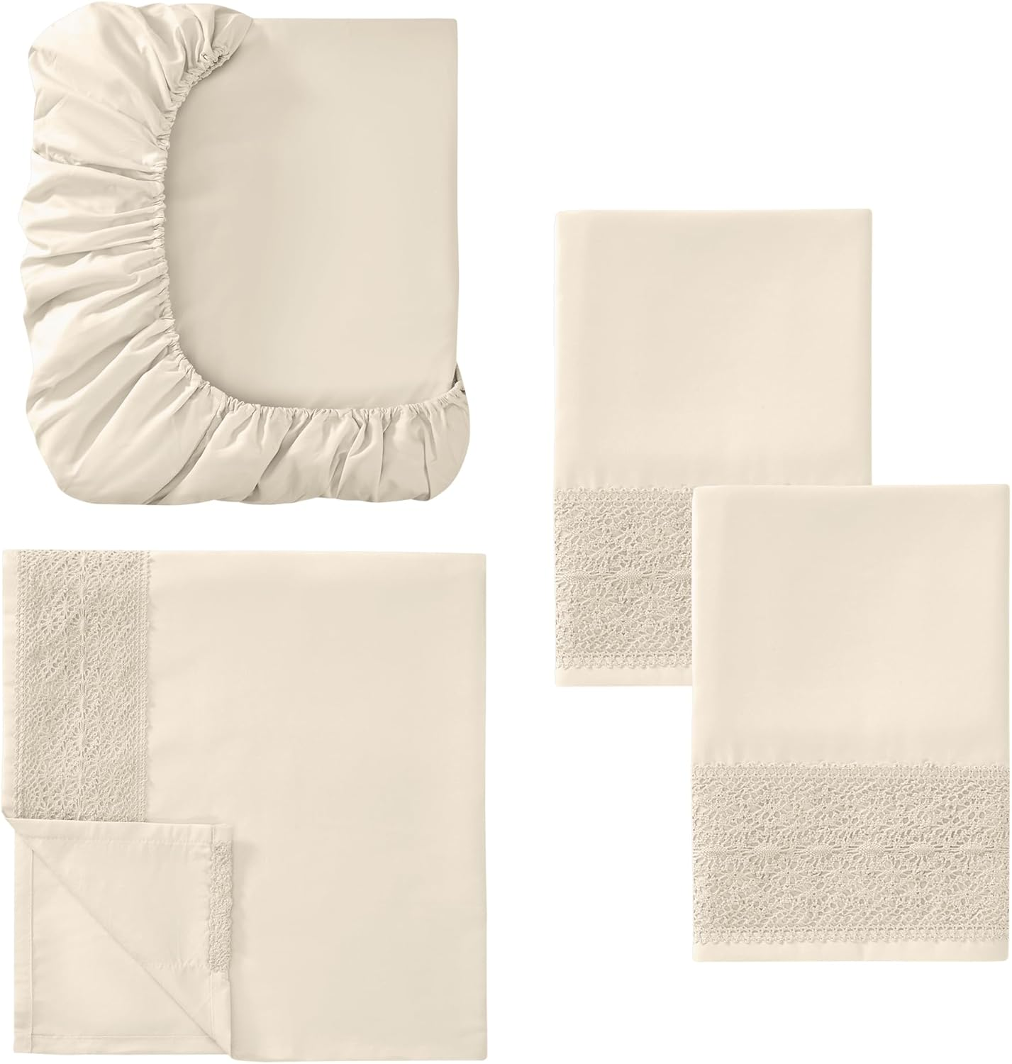 Amrapur Overseas | 4-Piece 100% Microfiber Crochet Lace Bed Sheet Set (Linen, King) image number 3