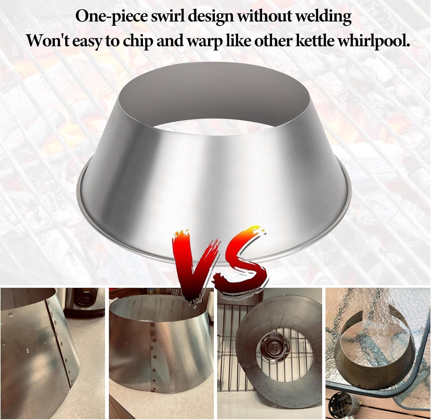 Outspark BBQ Whirlpool for Weber Kettle, 22/26.75 WSM Smokey Mountain, Medium Kamado, Big Green Egg, Stainless Steel image number 1