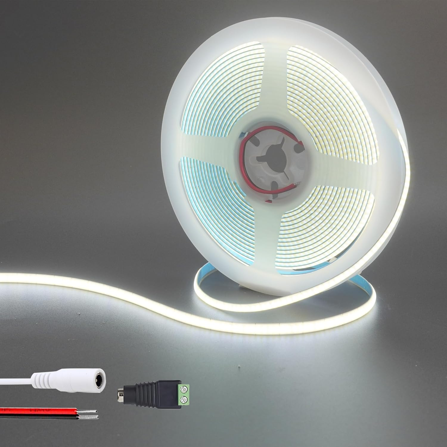 12V 5Mm Width COB LED Strip Lights(No Power Supply),16.4Ft/5M,Warm White 3000K,400Leds/M,With 5521DC Female Connector,10W/M,Cri90,4500Lm,Electroplated Double-Sided Panel Light Strip,Ip20