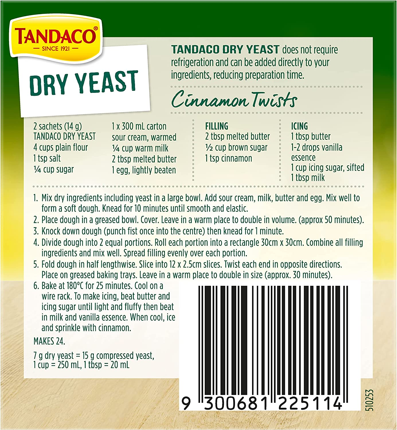 Tandaco Dry Yeast Sachets Cooking Ingredients 7G (Pack of 12) image number 1