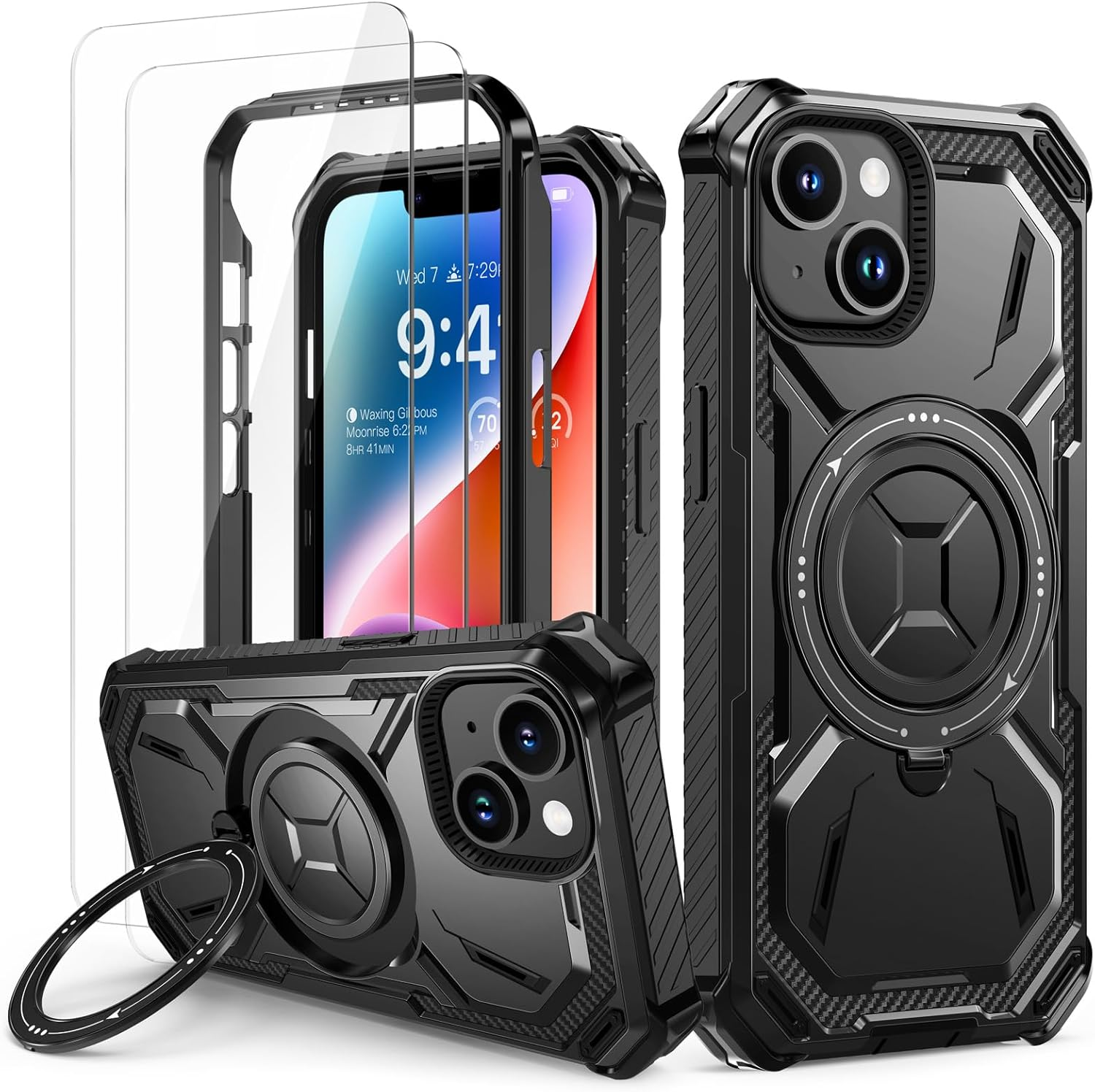 Lanhiem for Iphone 14 Case/Iphone 13 Case with 2 Pack Screen Protector, Shockproof Military-Grade Protection, Magnetic Kickstand Phone Case for Iphone 14/13, Black image number 4